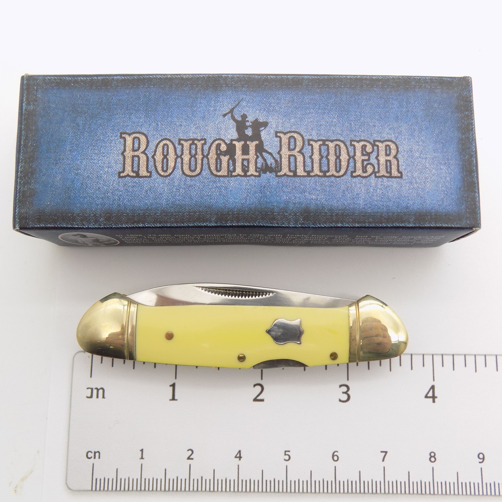 Rough Rider RR1067 Yellow Bone Trapper Canoe Pocket Knife Stainless Steel New