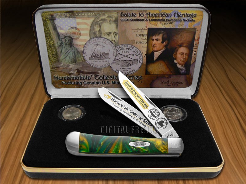 Case xx Trapper Knife U.S. Heritage Nickels Cat’s Eye 1/2500 Numismatist Series
