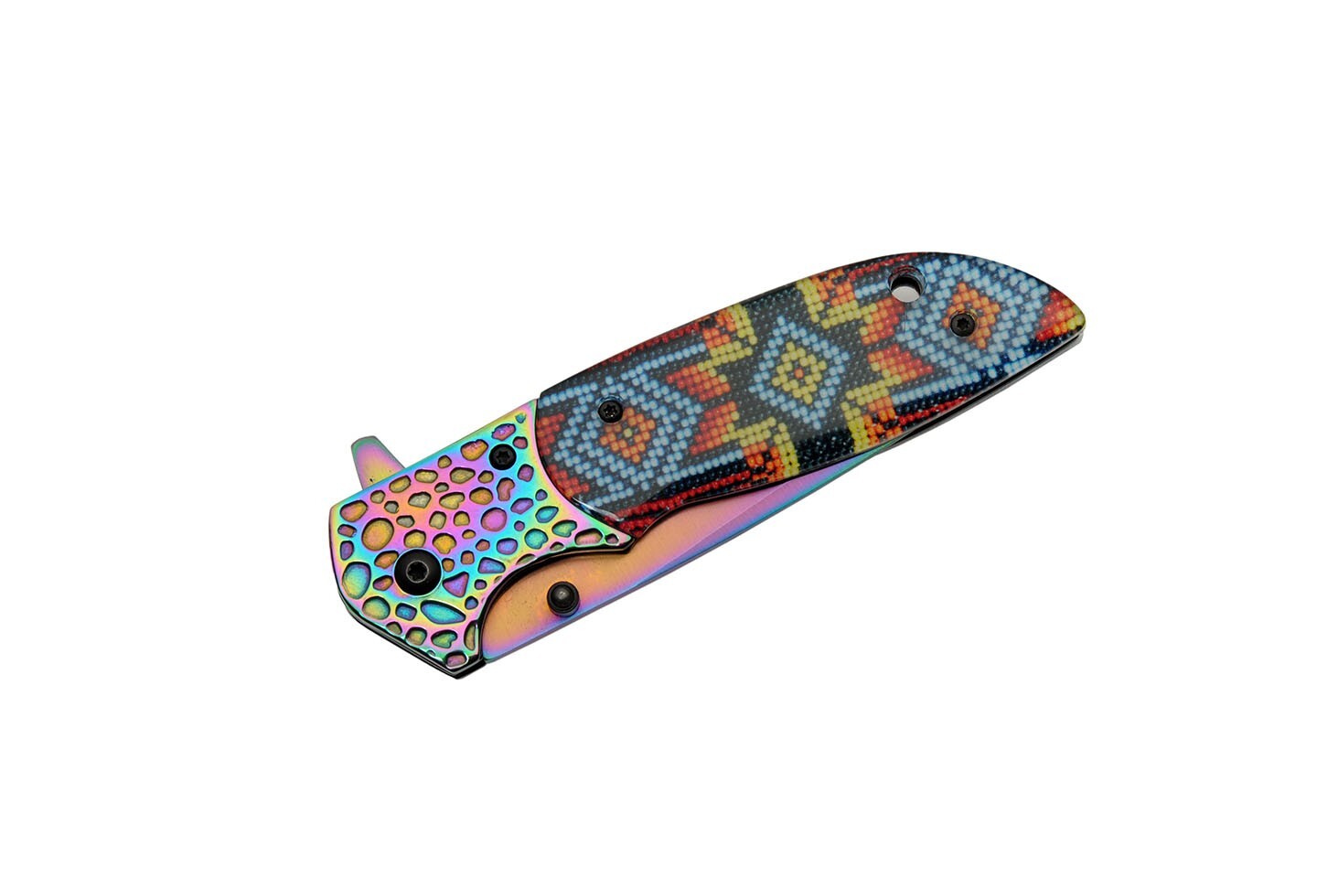 8.5″ Native Beads Folding Knife Stainless Steel Blade Steel & Resin Handle
