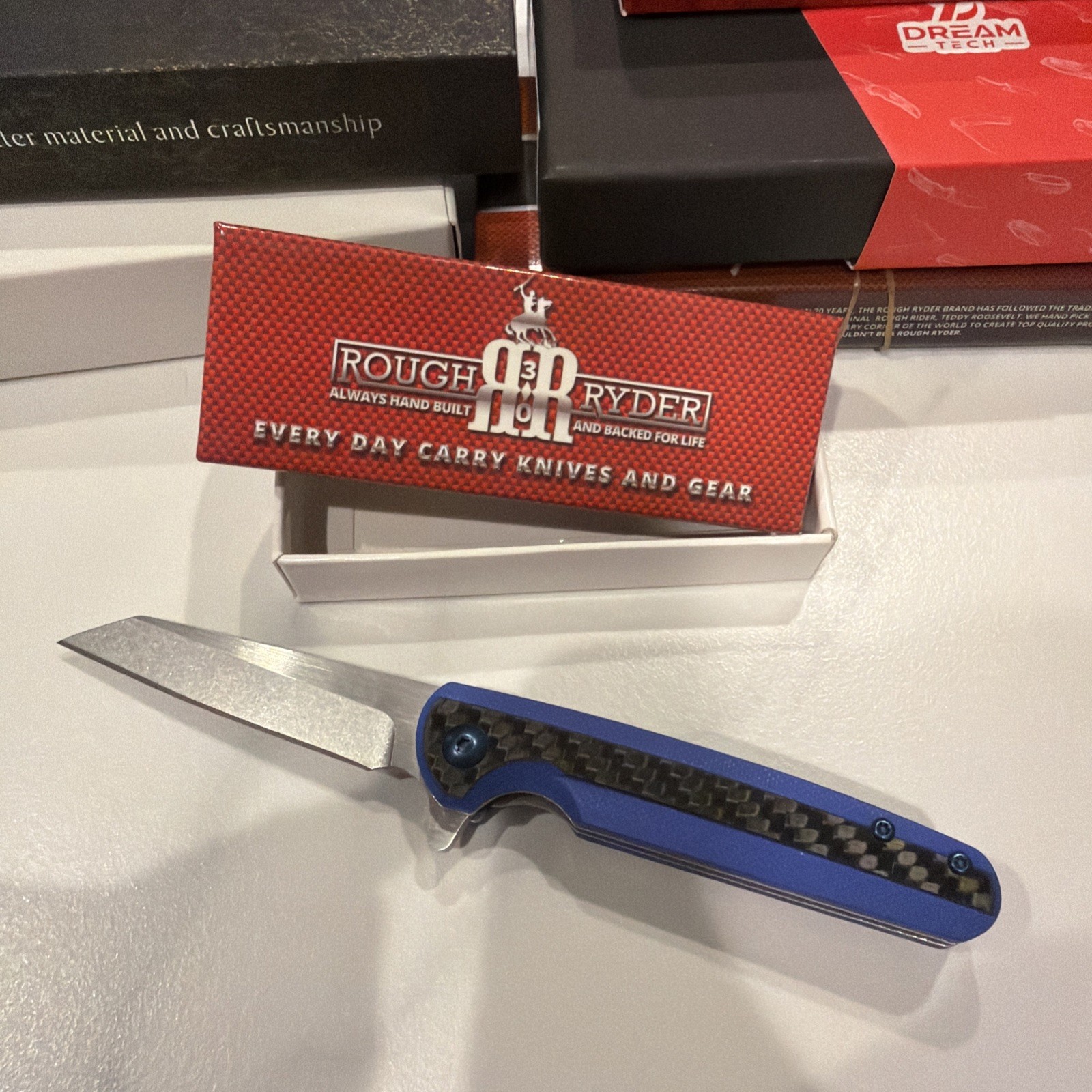 Rough Ryder Linerlock Carbon Fiber & Blue G10 Folding Stainless Knife 2670