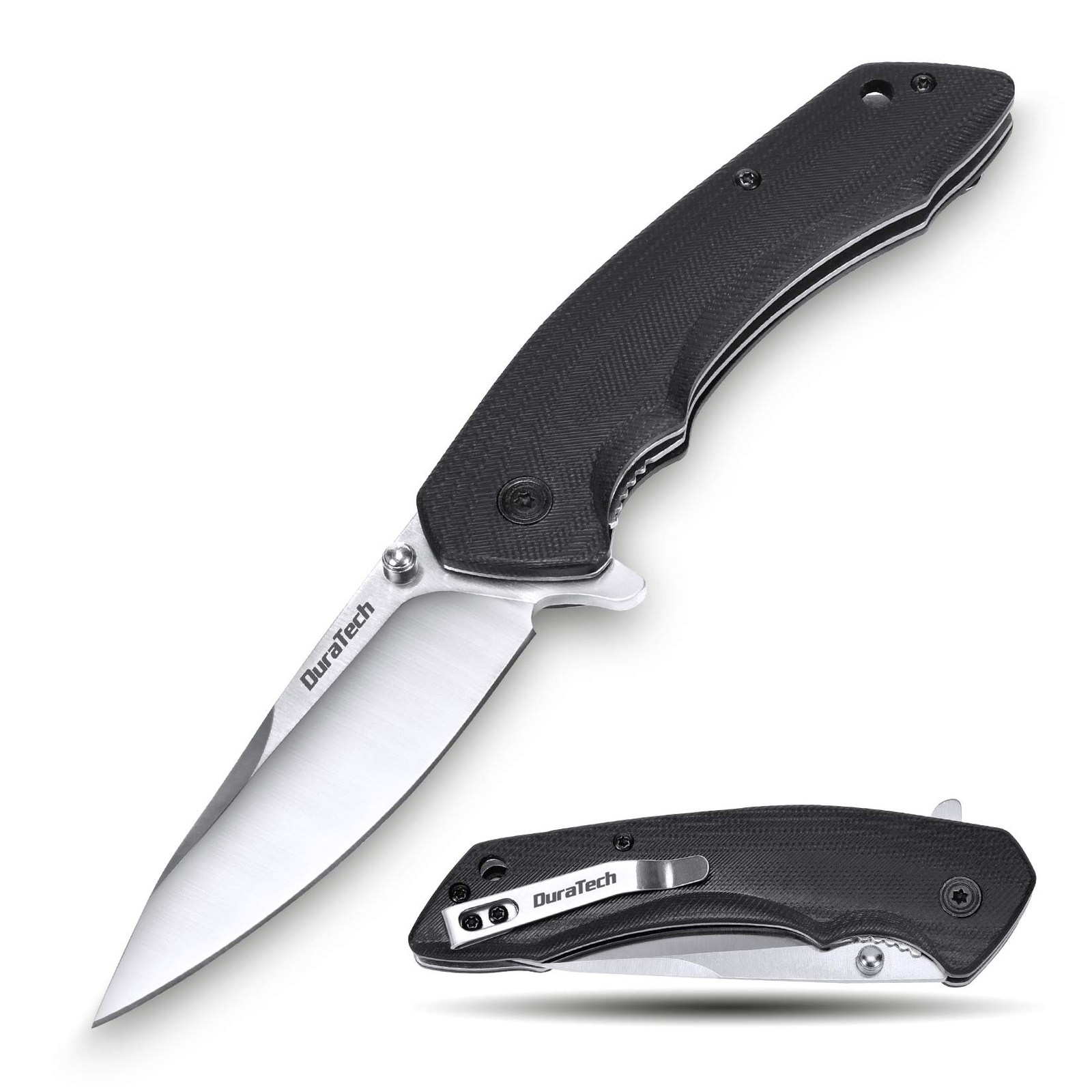 DURATECH Folding Pocket Knife 3.25″ Satin Blade Black Smooth Handle w/Liner Lock