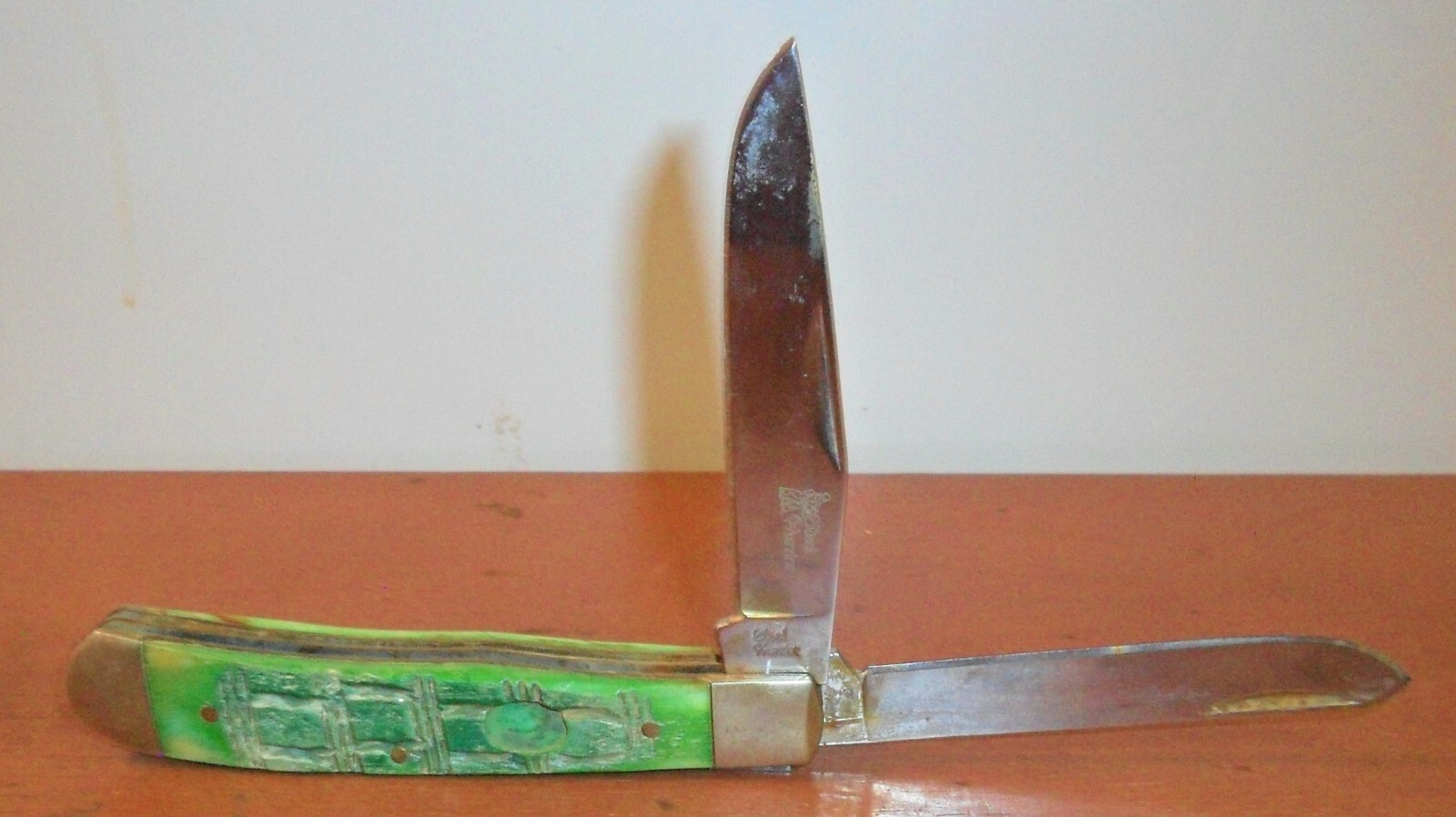STEEL WARRIOR, 2 Bladed, Green Handle, Folding Pocket Knife, 440 Stainless