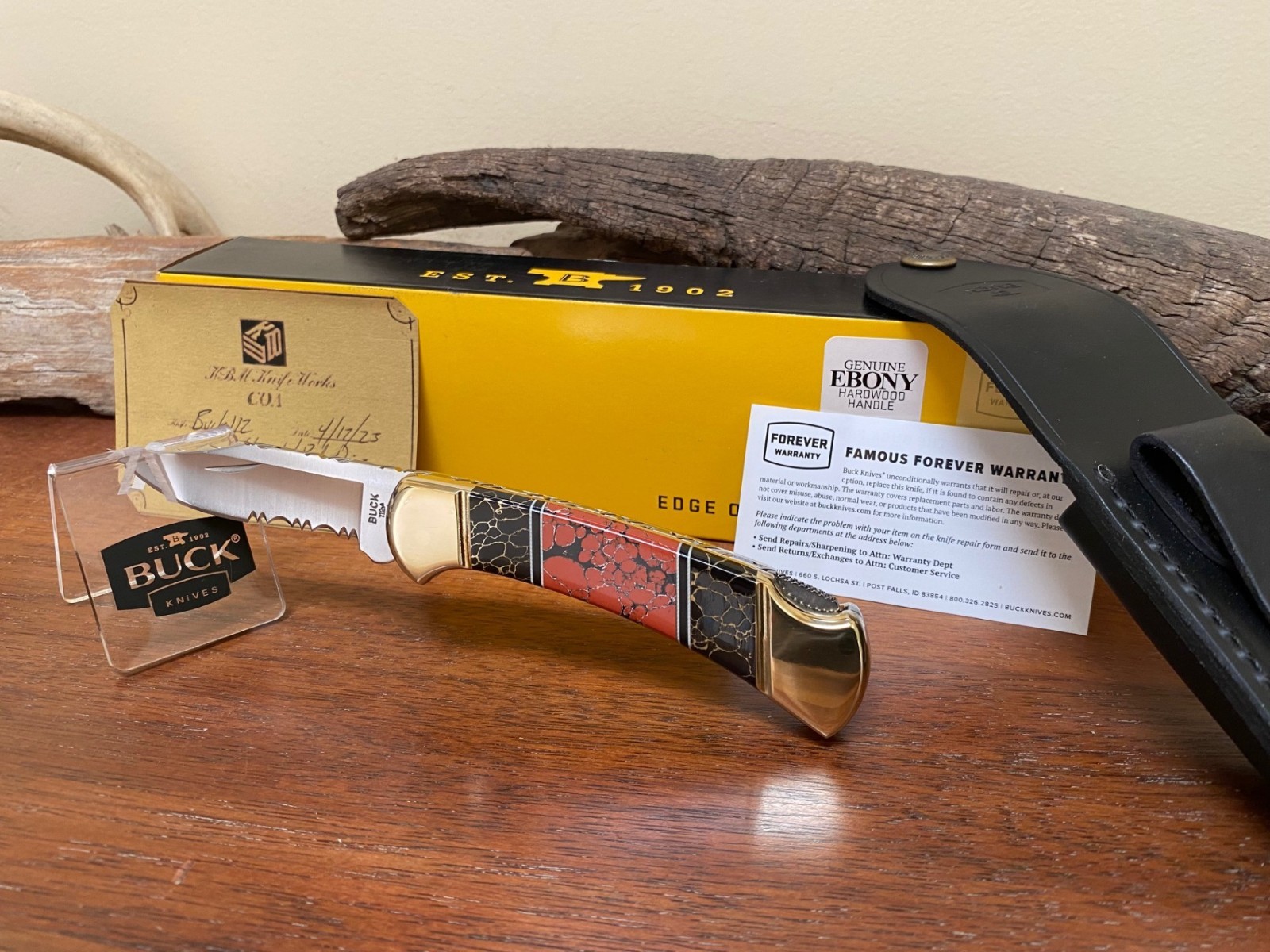 Buck Knife 112 – (2023) Part Serrated, Filed I/O, Done by KBM W/ COA , Box *NIB*