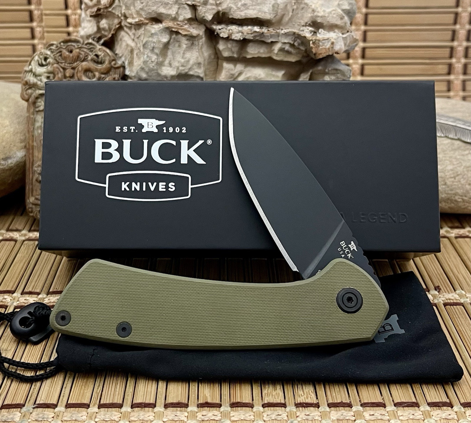 Buck USA OD Green G-10 Onset Black Cerakote 040GRS Framelock S45VN Knife