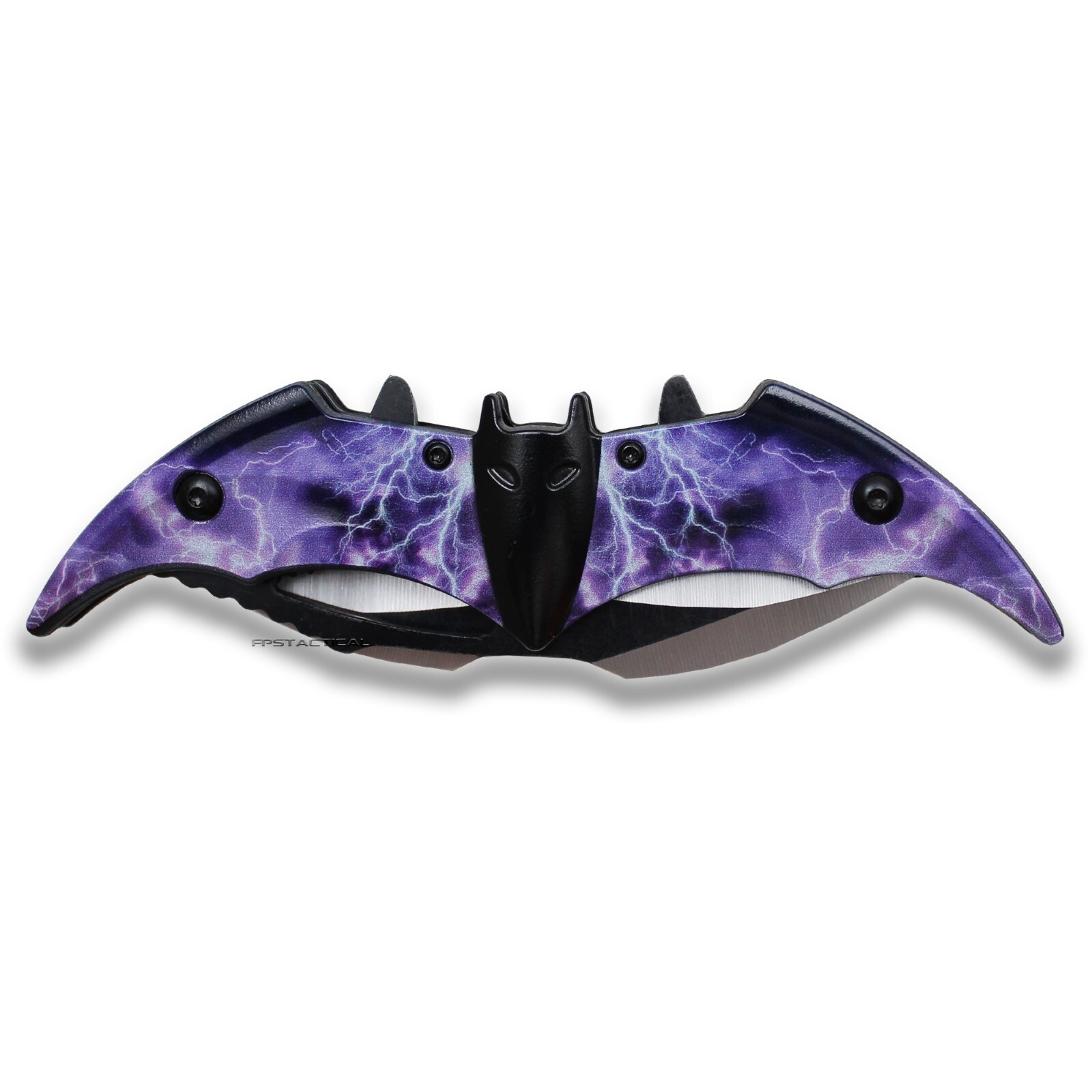 Dual Blade Fantasy Bat Wing Spring Assisted Folding Knife Black Purple Rain