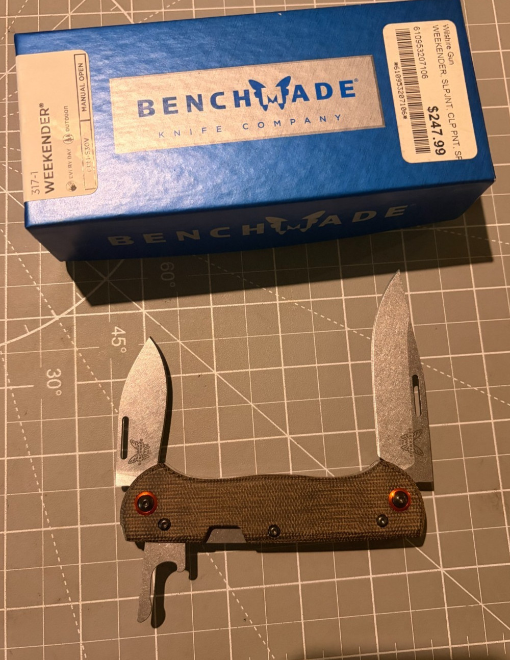 Benchmade Pocket Knife Weekender Olive Drab Handle Slip Joint Multi-Blade 317-1