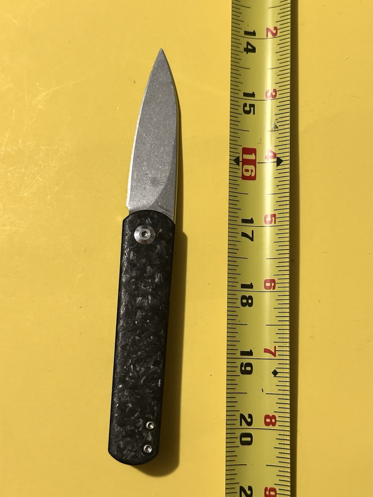 Kizer Lundquist Feist Front Flipper Knife Shred CF (2.8″ Stonewash) Ki3499E4 BHQ