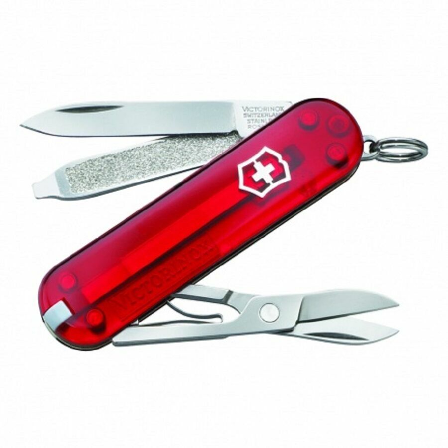 NEW in Box Victorinox Knife Swiss Army Translucent RUBY RED CLASSIC SD 54211