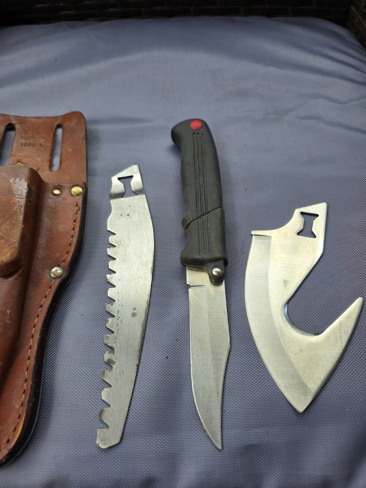 Vtg Kershaw 1098L Alaskan 3 Multi Blade Trader Knife w/ Leather Sheath Used J4