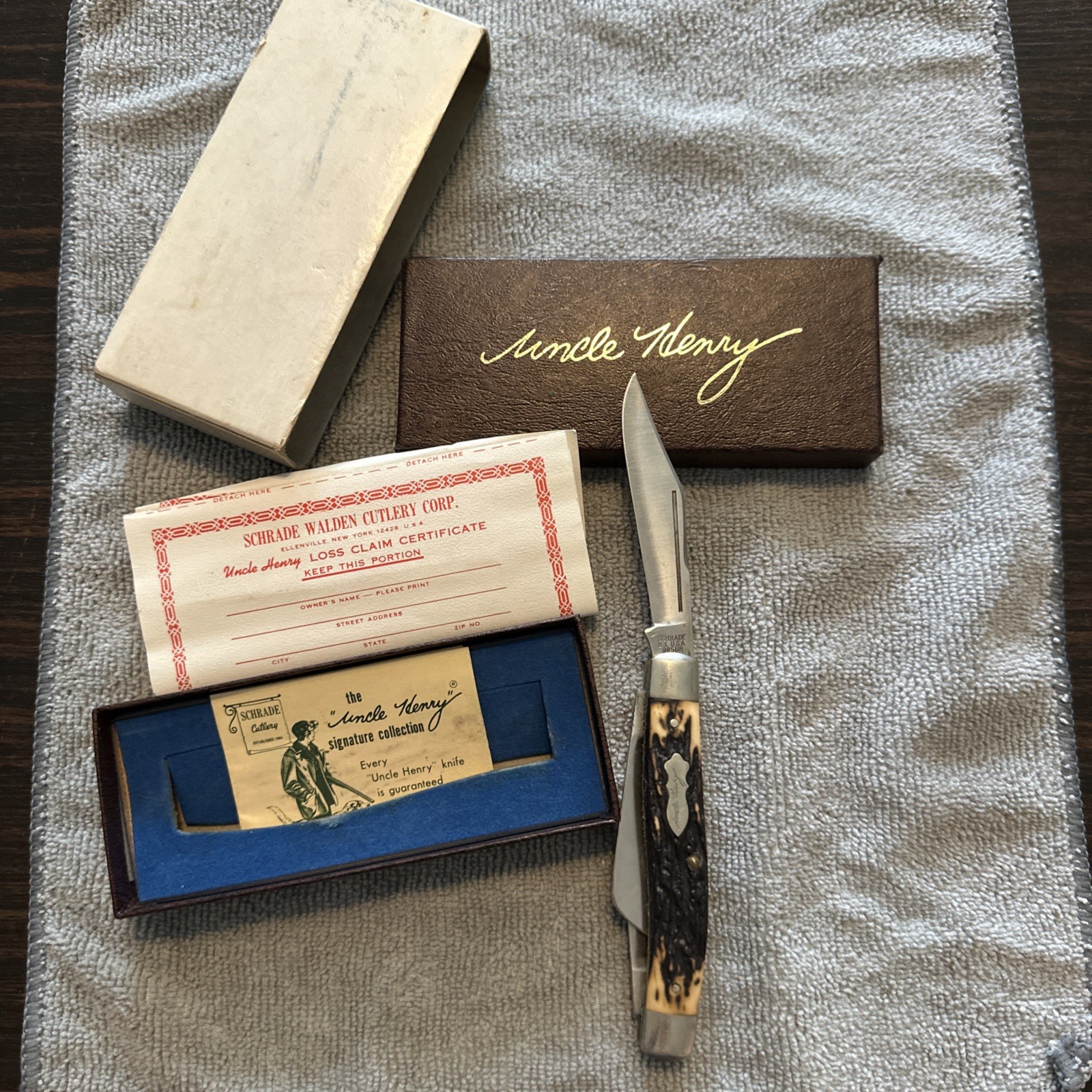 New Schrade USA 885-UH 3 Blade Pocket Knife W/ Staglon Handles 3 7/8″ Unused