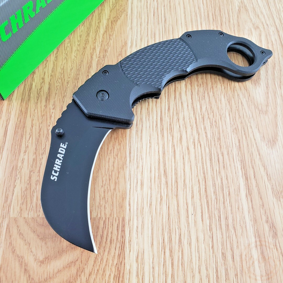 Schrade Karambit Folding Knife 2.75″ Stainless Steel Blade Black G10 Handle