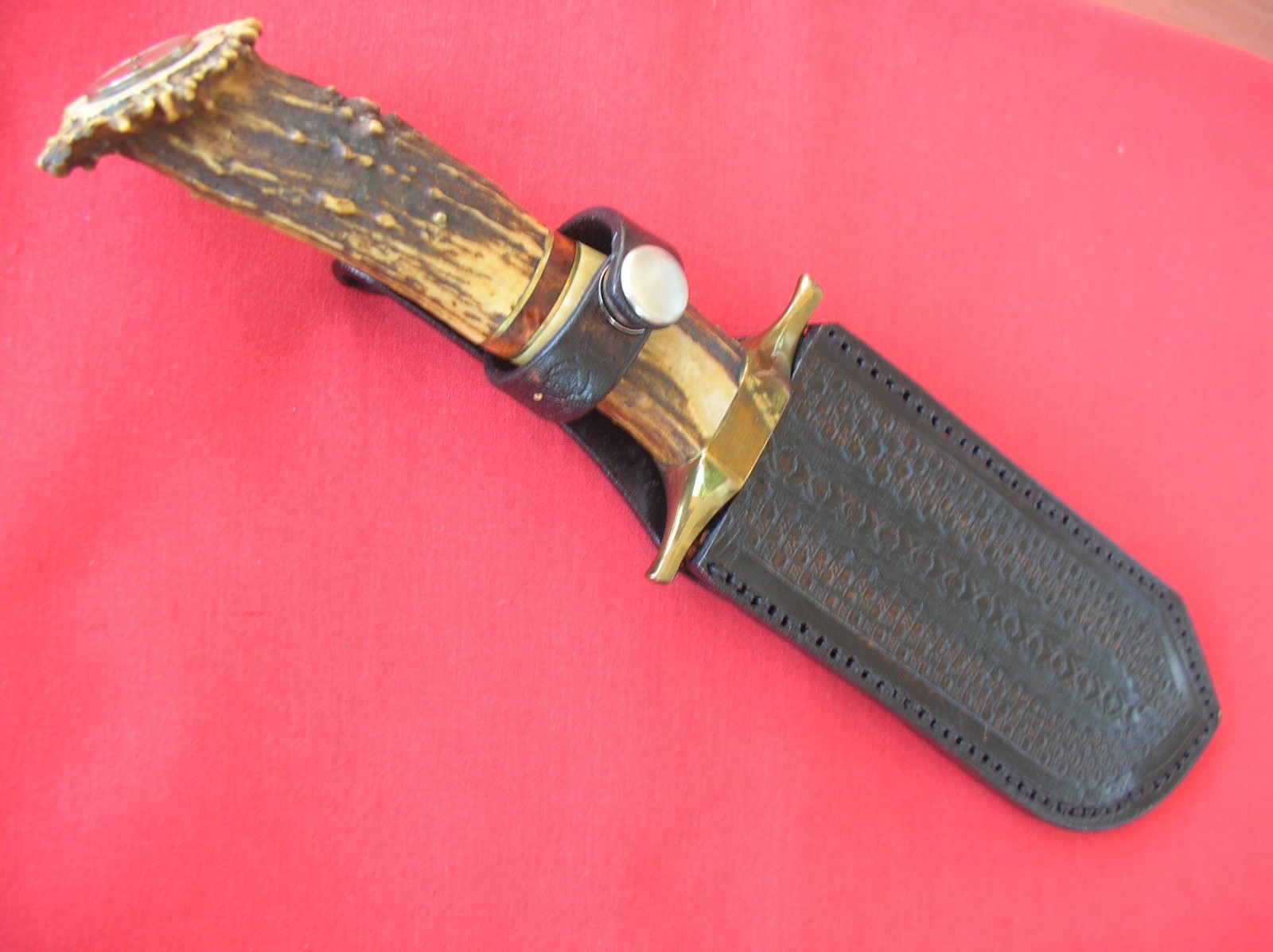T BAR K CUSTOM MAKE # 254 1095 H C STEEL FILEWORK FIXED BLADE KNIFE STAG HANDLES