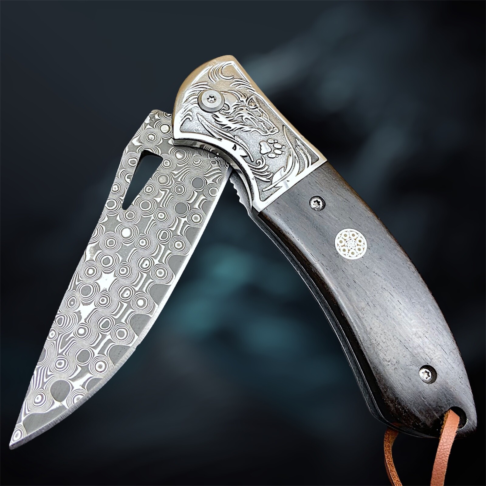 Damascus Steel EDC Pocket Knife! Ebony Handle! Ball Bearing Pivot System!