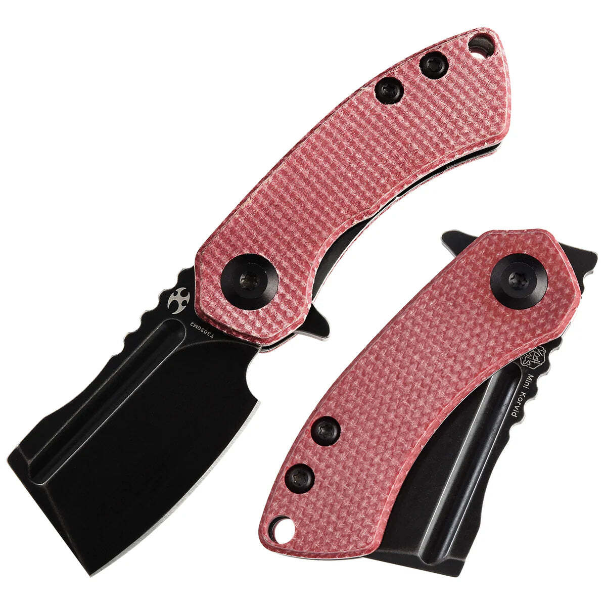 Kansept Mini Korvid 1.45″ Black Stonewashed Red Canvas Micarta Handle T3030M2