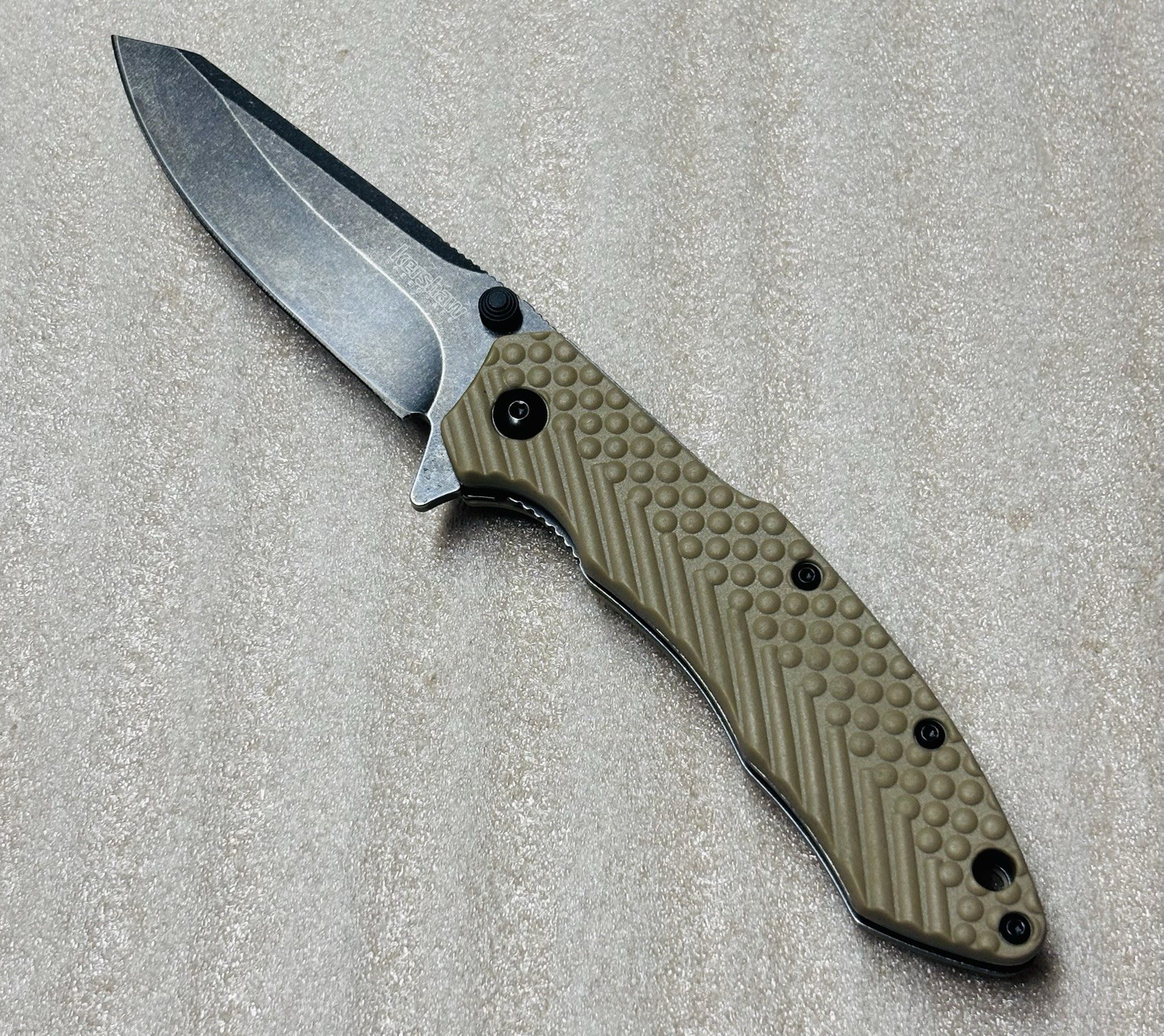 Kershaw 1308/Broadside 3.25” 8Cr13MoV Steel Reverse Tanto Blade Tan GFN Handle