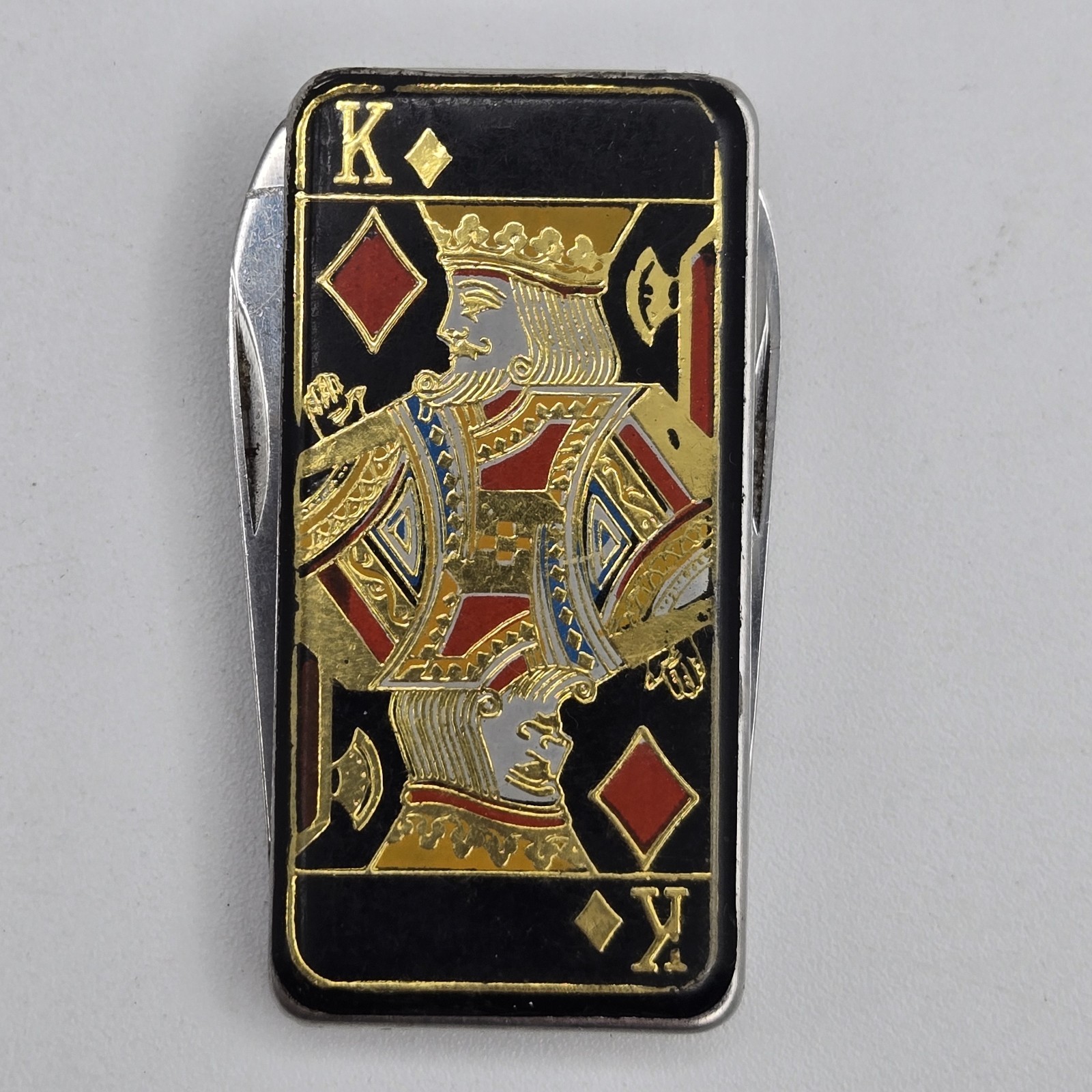Vintage King of Diamonds Money Clip Pocket Knife Nail File Multi-Tool Korea SS