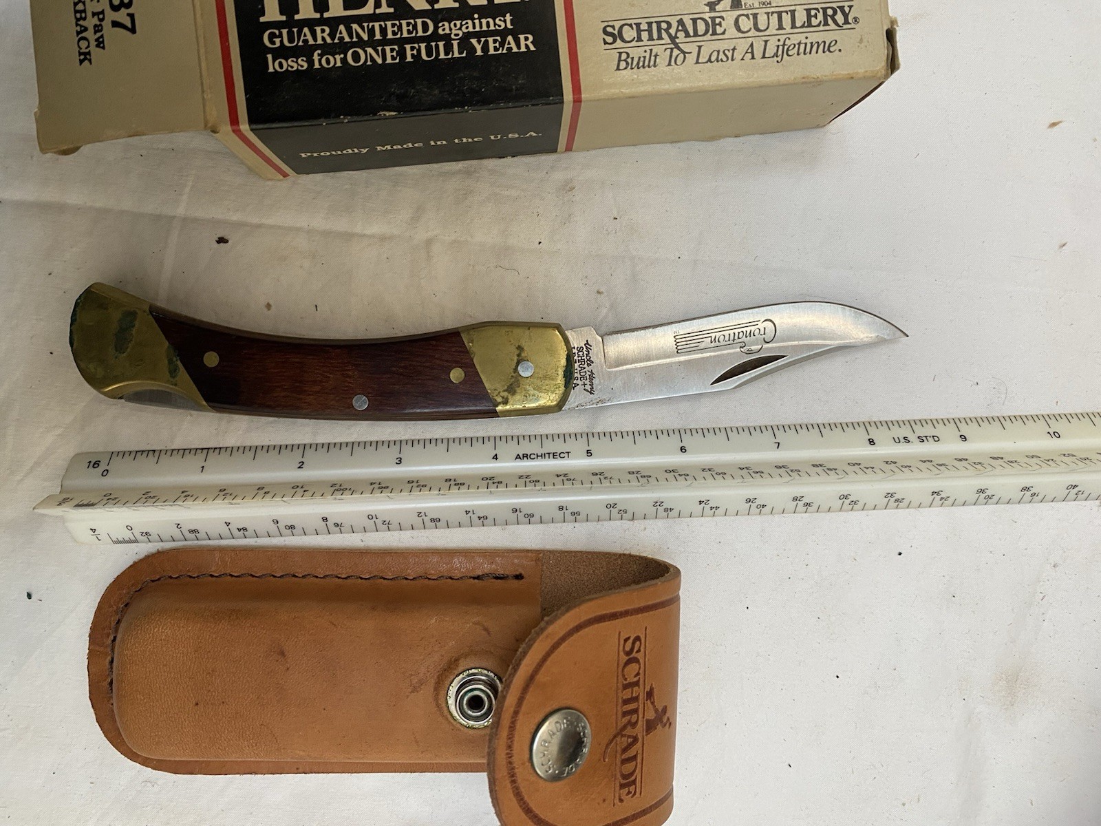 Vintage Schrade Uncle Henry LB7 Bear Paw Lockback Knife SCHRADE+USA Box & Sheath