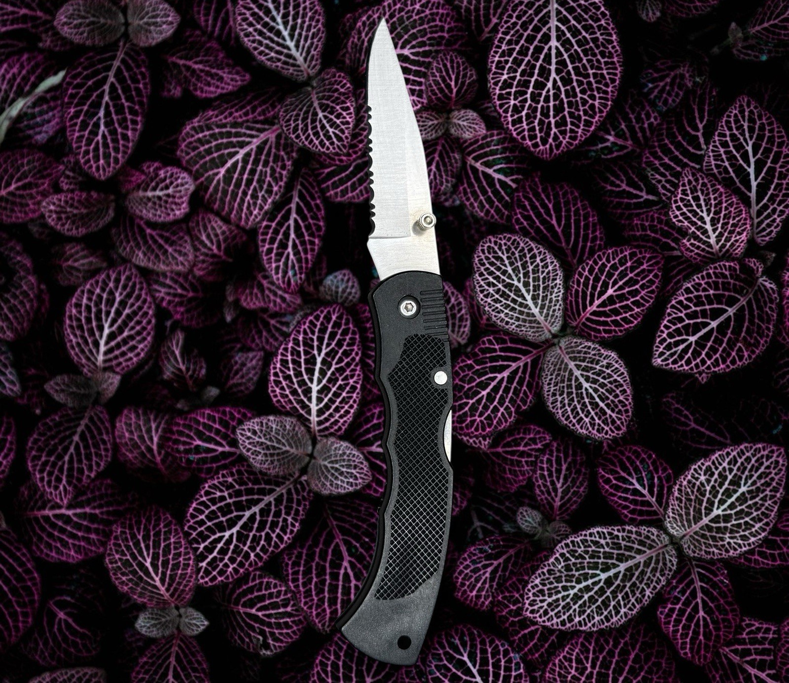 UNBRANDED Stainless Steel Serrated Black Mid Lock Assisted Pocket Knife