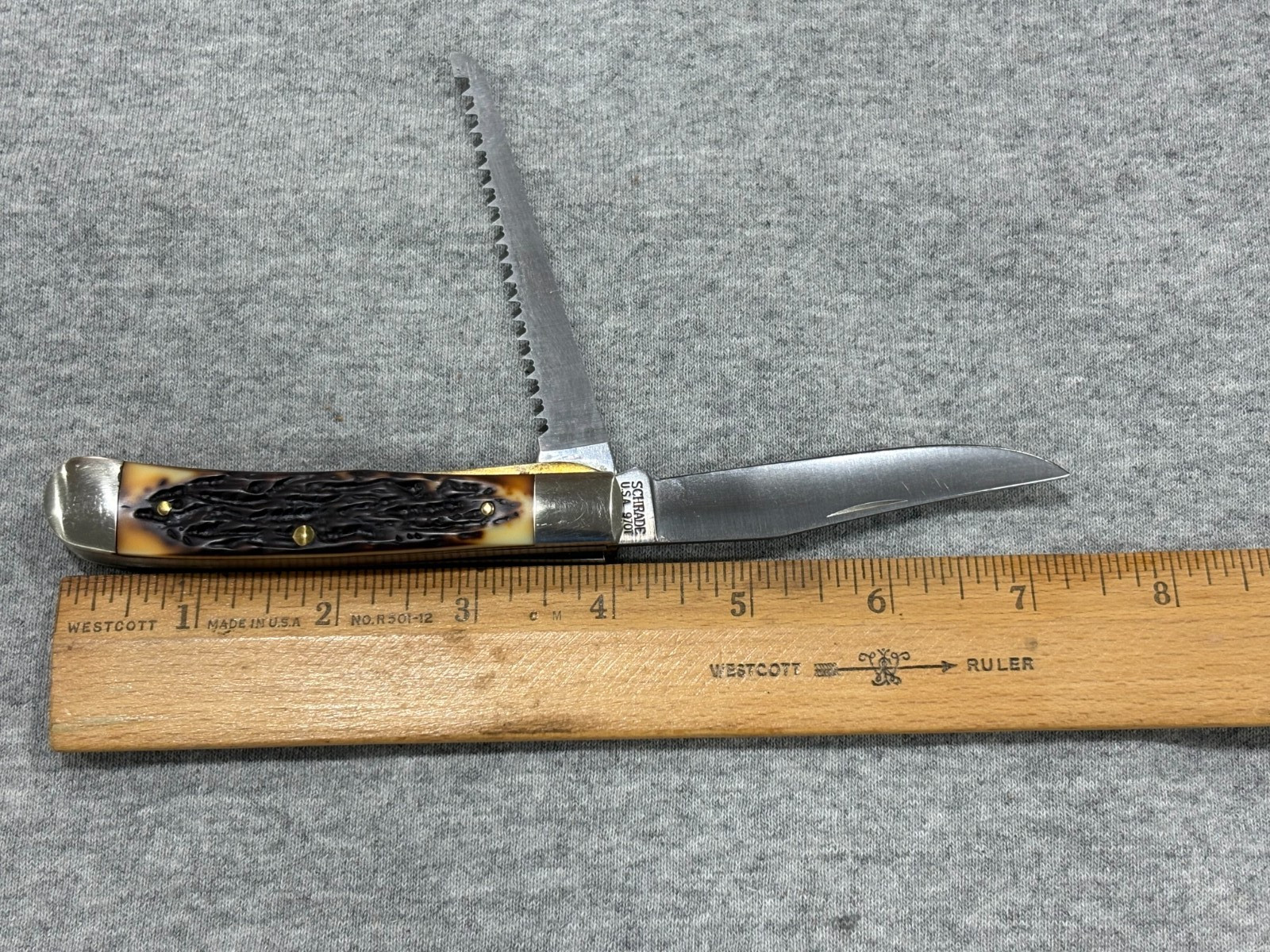 New Rare Schrade USA 97OT Buzzsaw Trapper with Staglon Handle