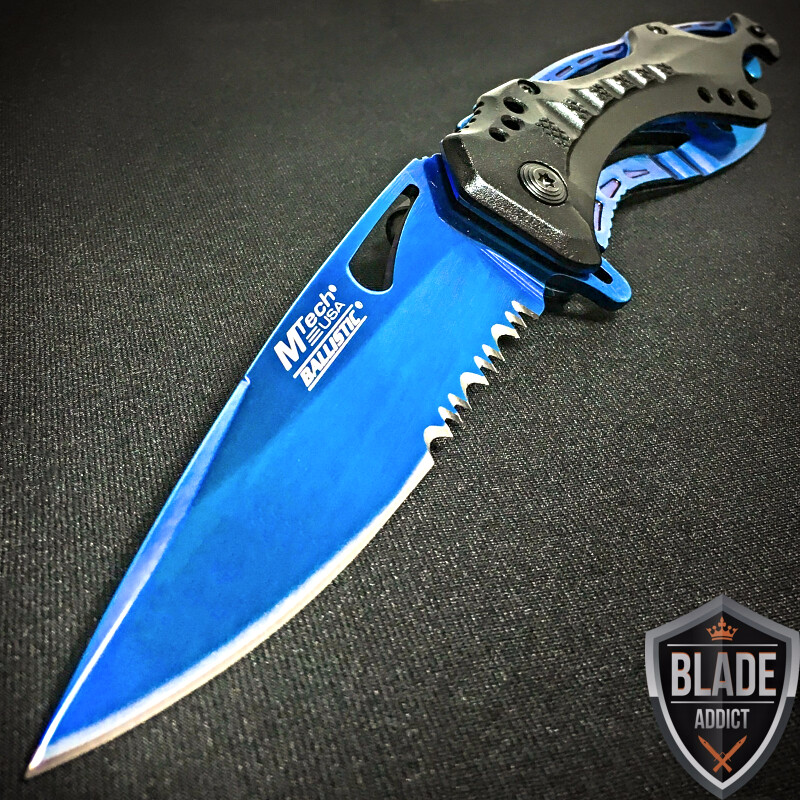 8.25″ MTECH USA BLUEE SPRING ASSISTED TACTICAL FOLDING POCKET KNIFE Open Assist