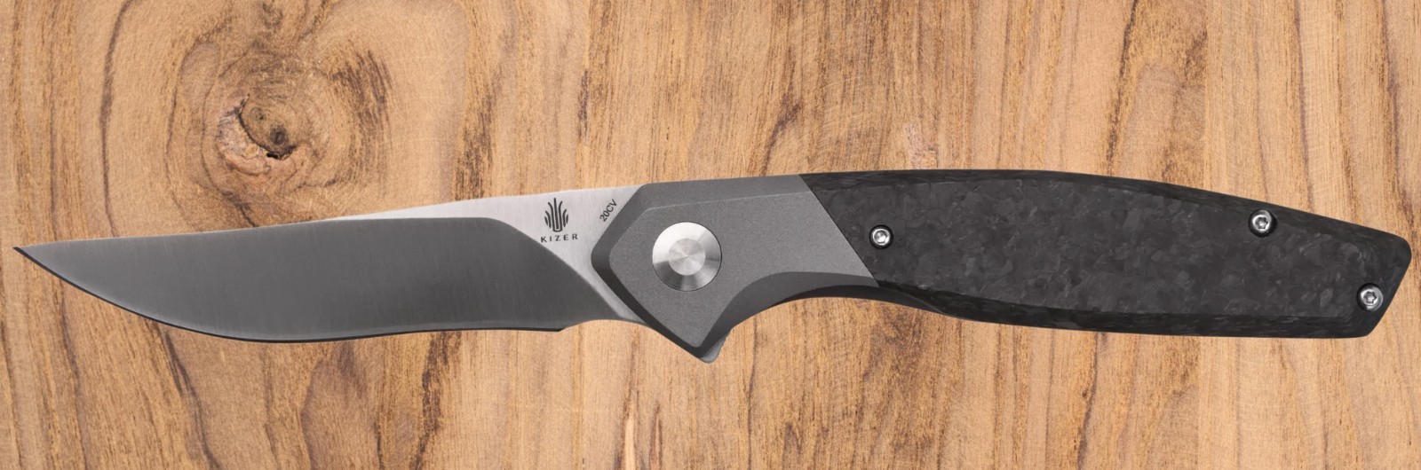 KIZER KI4572A1 GRAZIOSO FLIPPER KNIFE TITANIUM & CARBON FIBER CPM-20CV STAINLESS