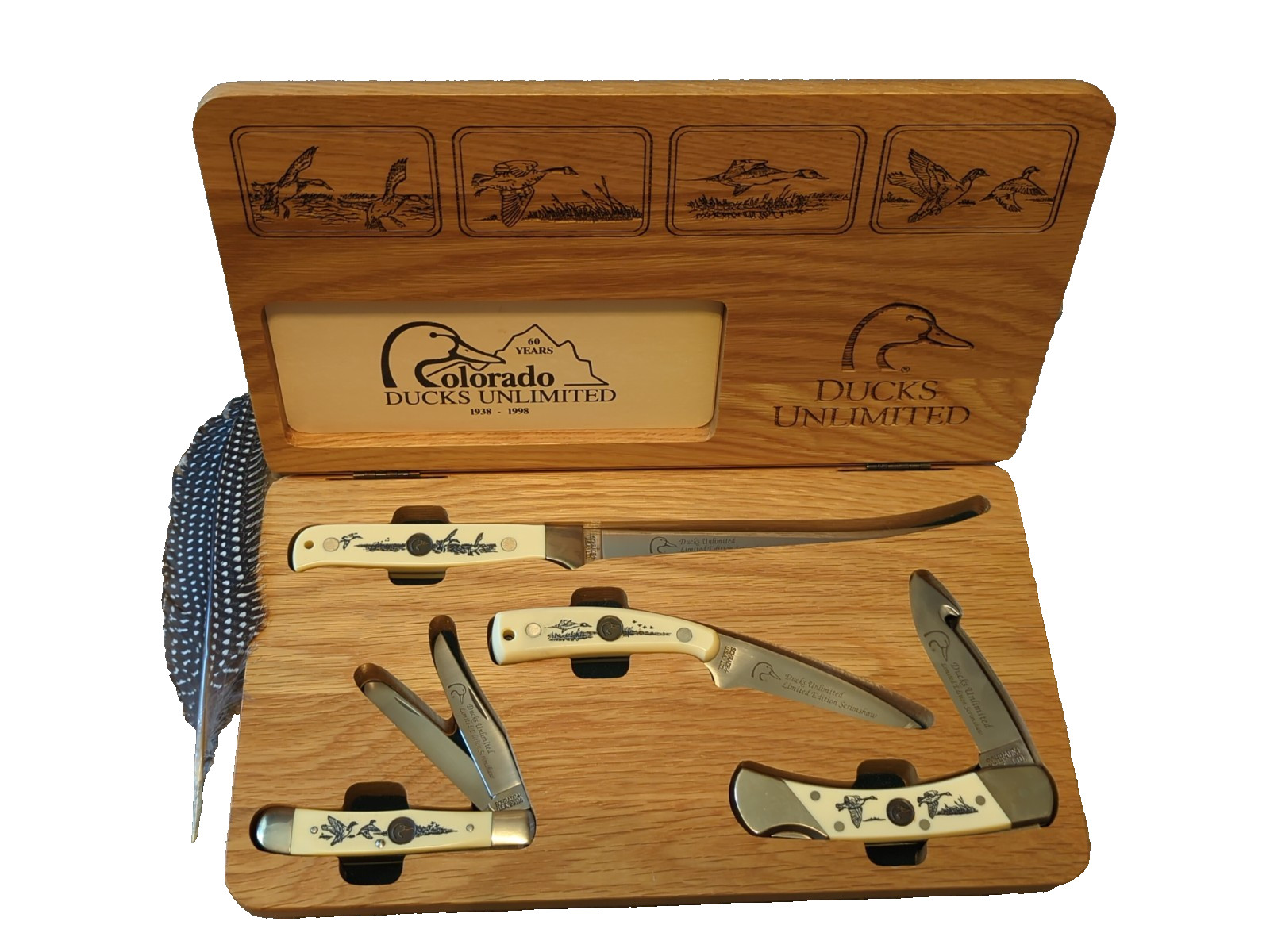 Schrade+ 4 Knife Set, Ducks Unlimited CO (1998) – Limited Edition Scrimshaw