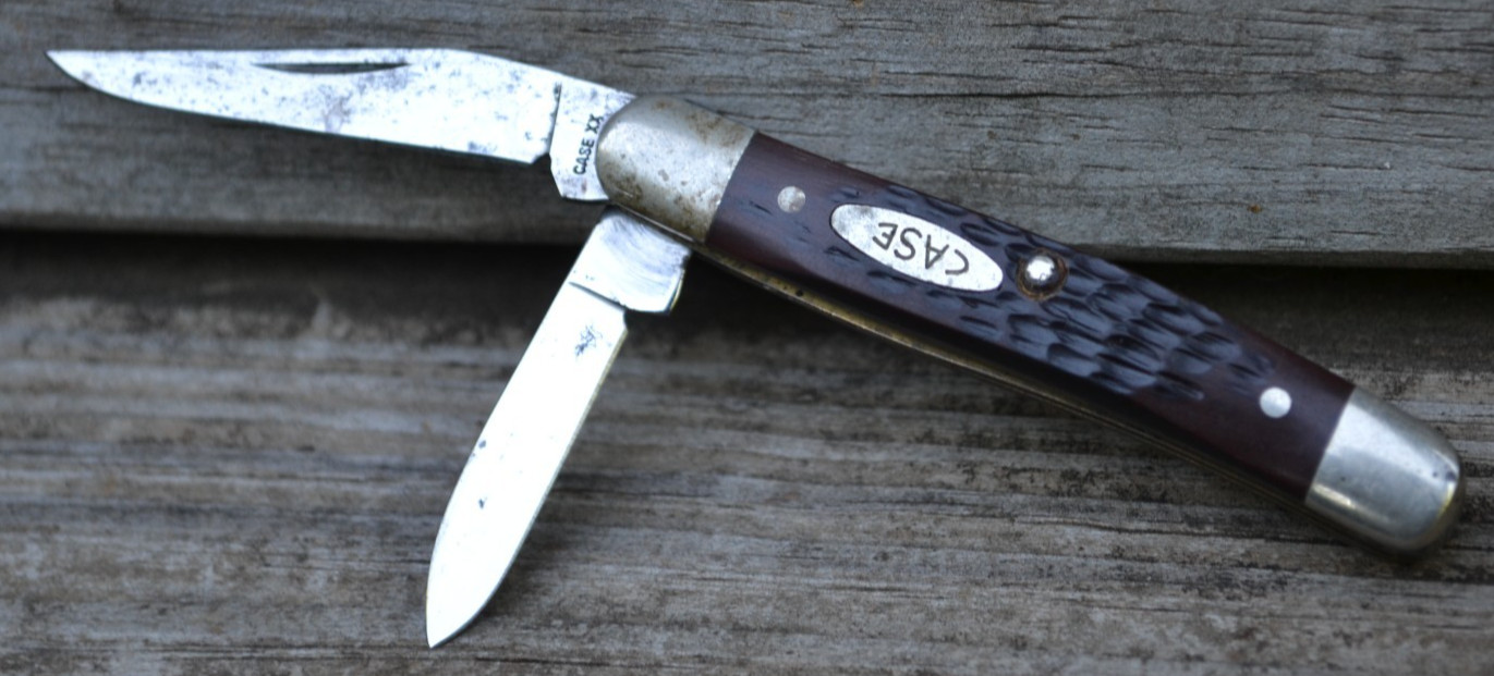 Vintage Case XX 62027 Brown Jigged Handle 2 Flat Blade Folding Pocket Knife USA