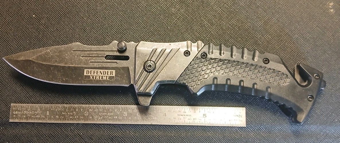 Defender Extreme All Black Pocket Knife. Seat Belt Cutter/ Window Breaker #9288
