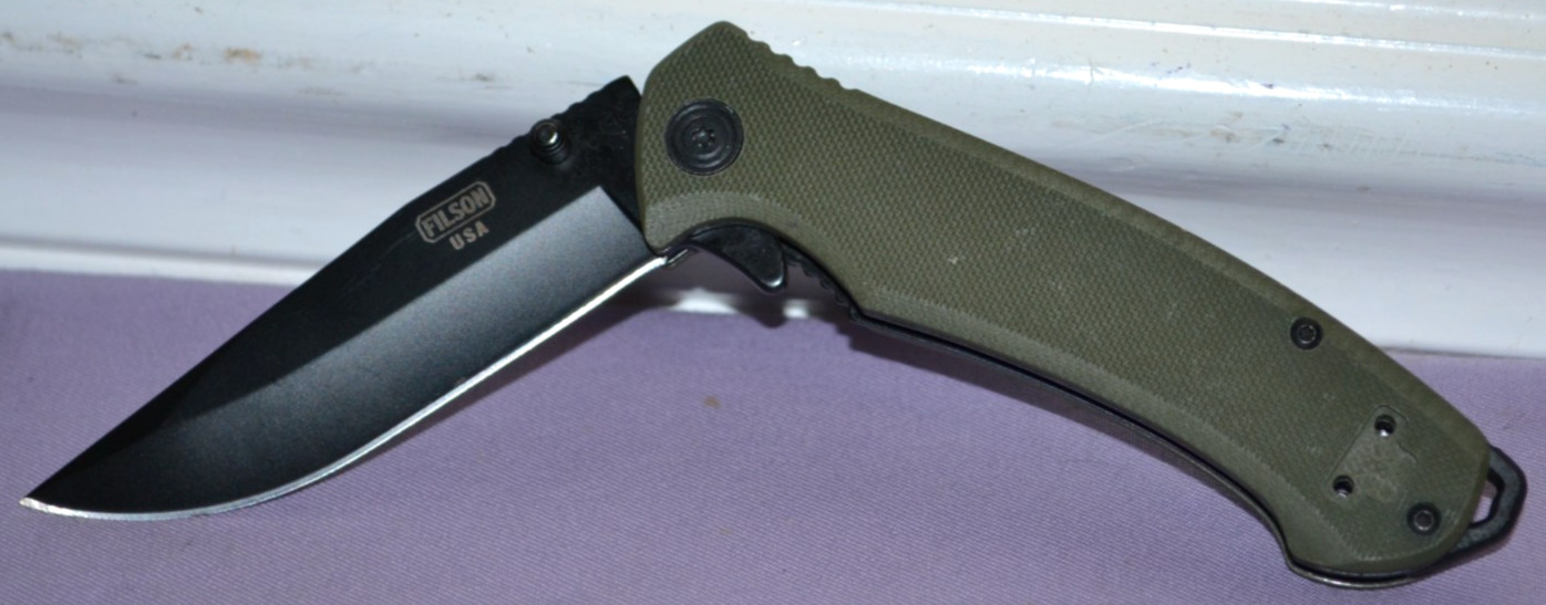 Filson USA Flat Blade Assisted Opening Olive Handle Folding Pocket Knife – Great