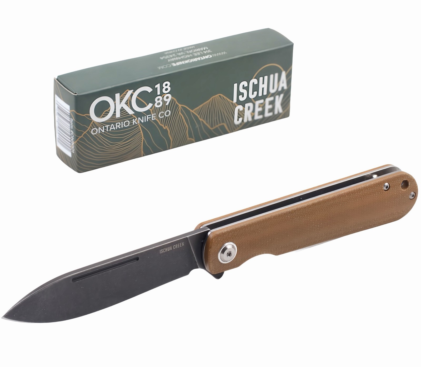 Ontario Ischua Creek Linerlock Folding Pocket Knife Brown Canvas Micarta ON9001