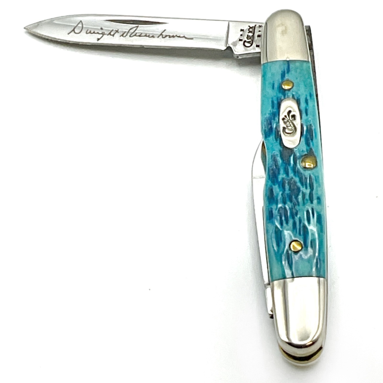 Case XX Pocket Worn Caribbean Blue Eisenhower 1st Run Inscribed