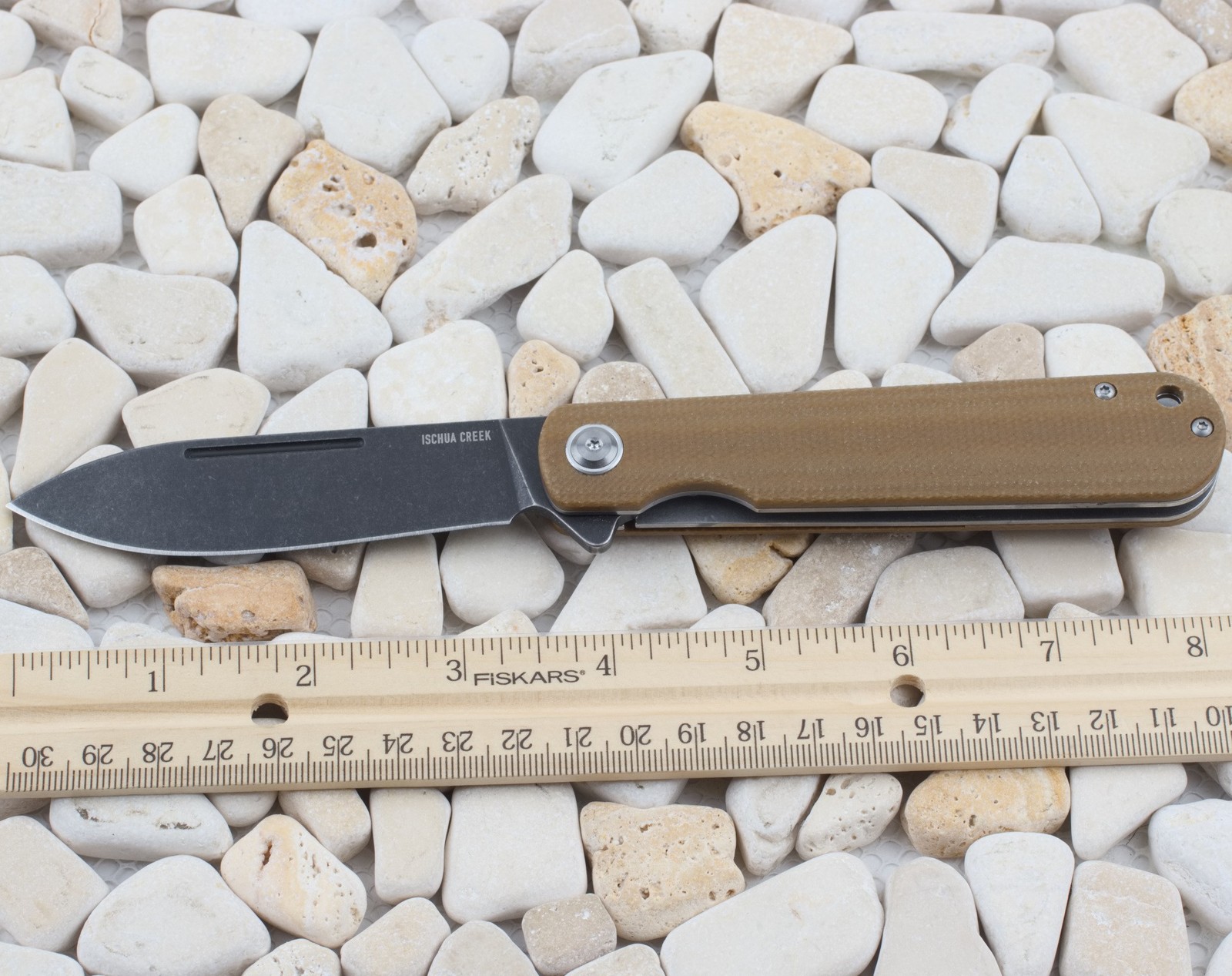 Ontario Ischua Creek Linerlock Folding Pocket Knife Brown Canvas Micarta ON9001