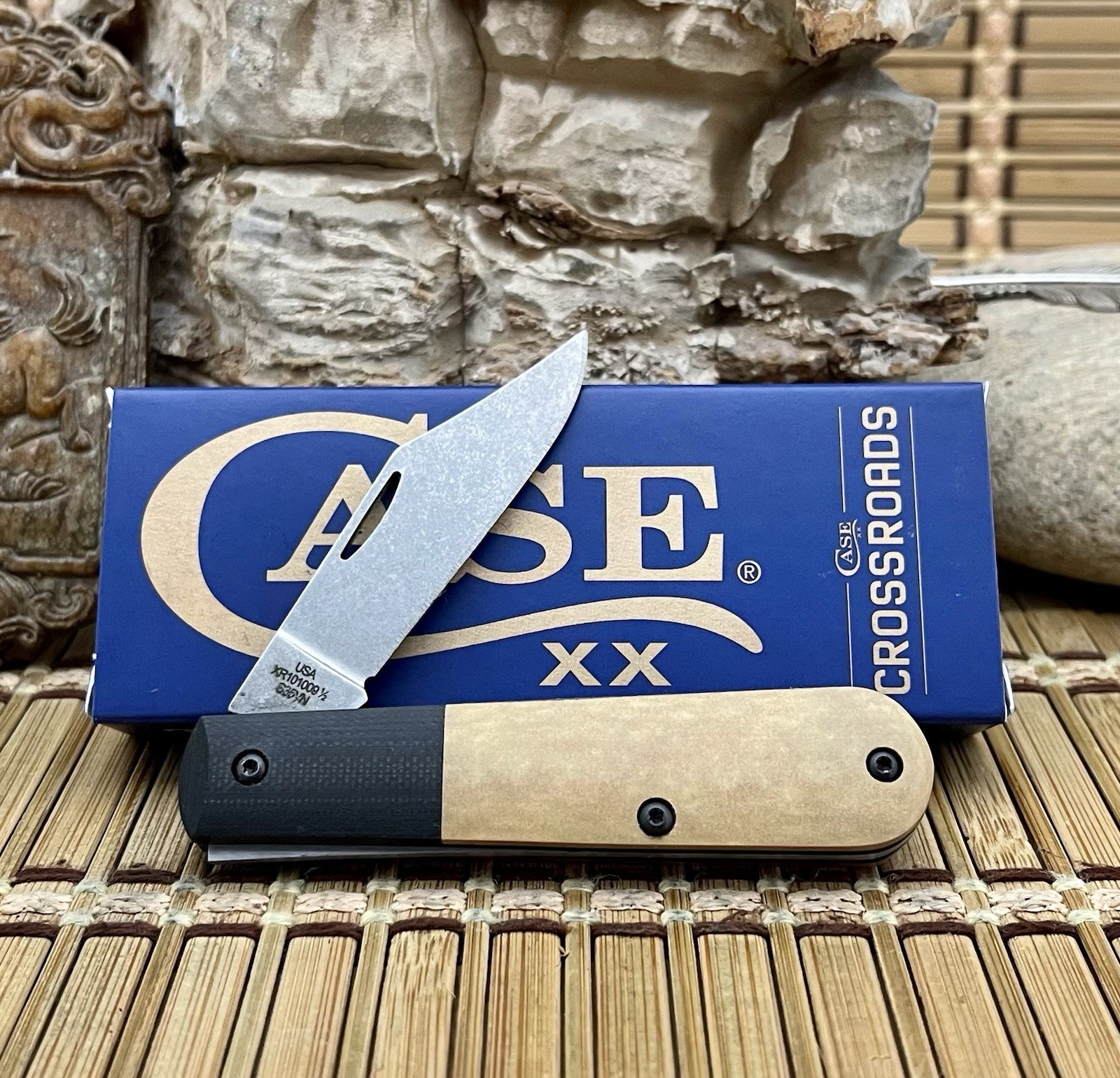 Case XX USA Tan Richlite / Black G-10 Crossroads XR S35VN 53160 Barlow Knife