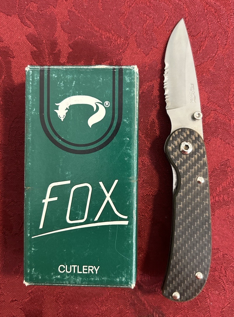 Vintage Fox Maniago Italy Carbon Fiber Pocket Clip Knife 3495 S NOS In Box