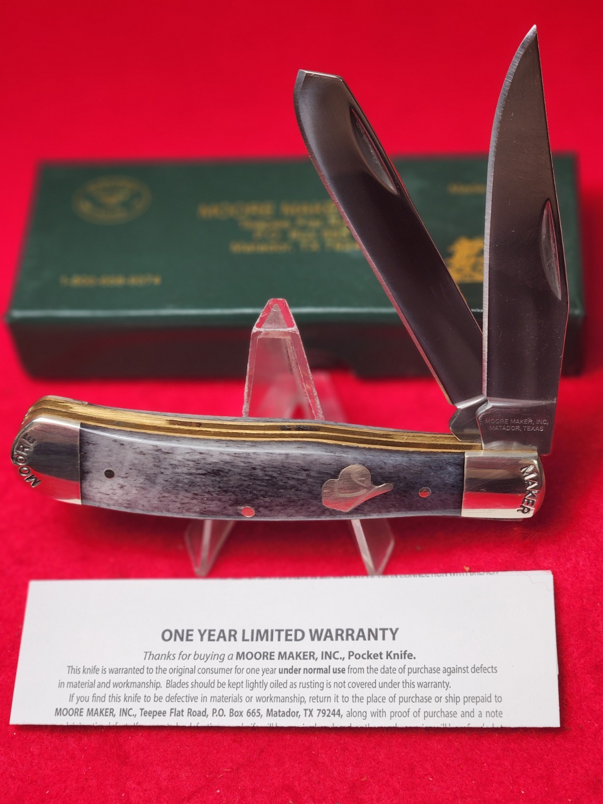 Moore Maker USA 5202 Hat Trapper Knife Gray Bone Handles 2023 NIB