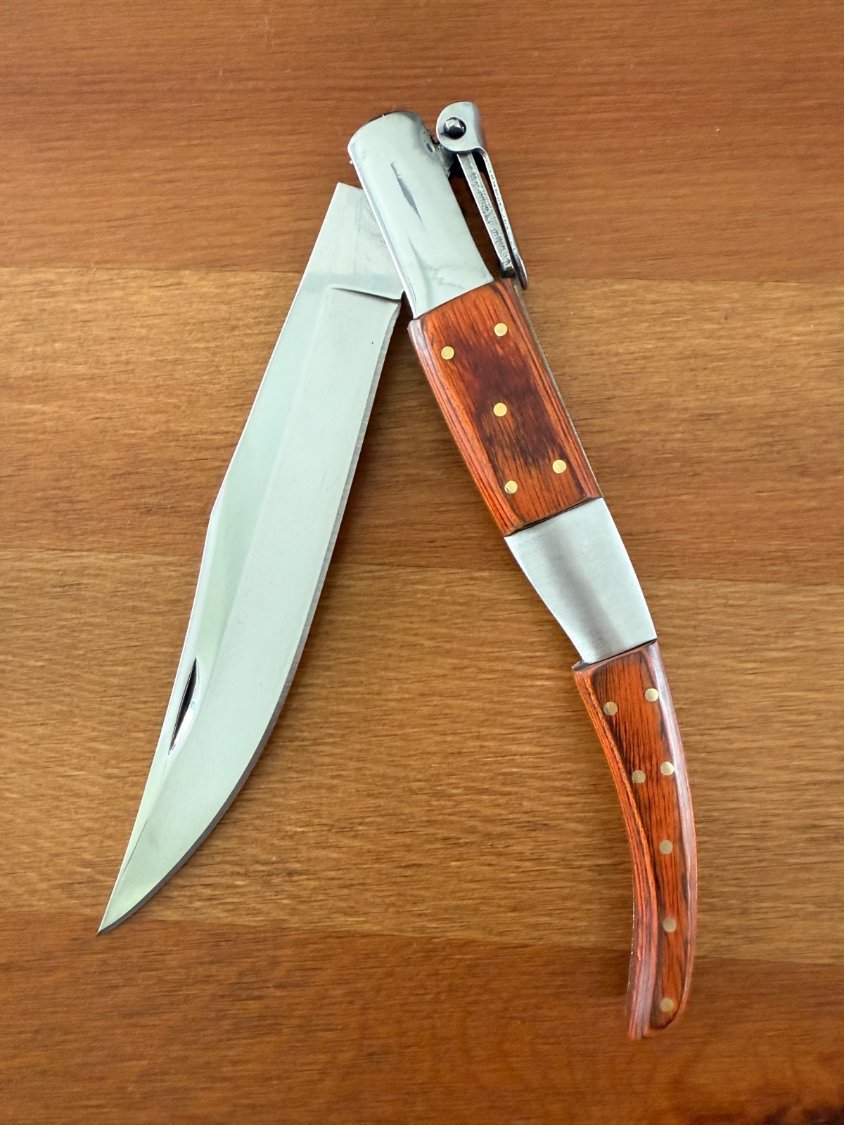 5.3″ Arabian Style Navaja Folding Knife Red Wood Scales w/ Ratchet From Spain