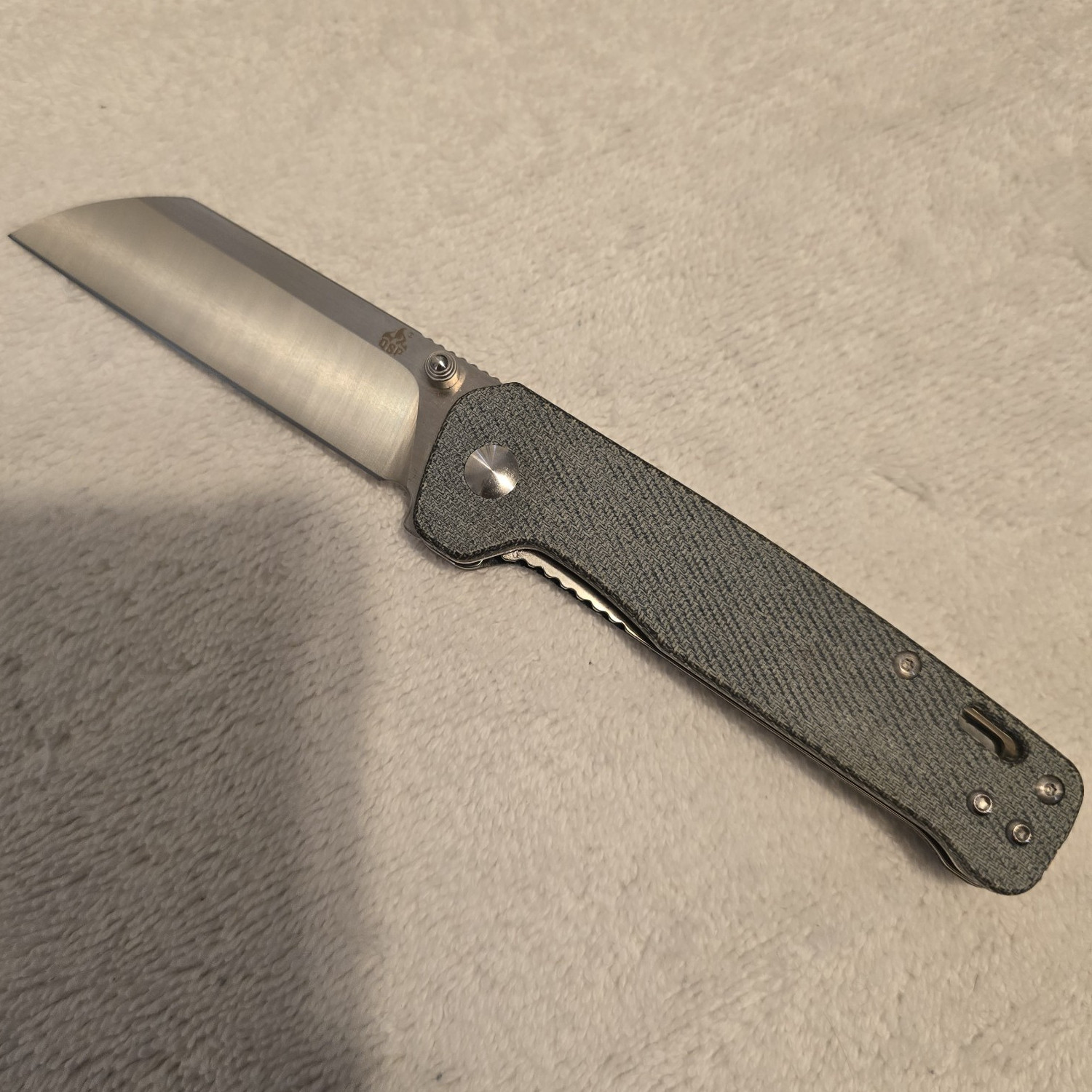 QSP Penguin D2 Linerlock Blue Jean Micarta Handle Folding Knife Pocket Clip