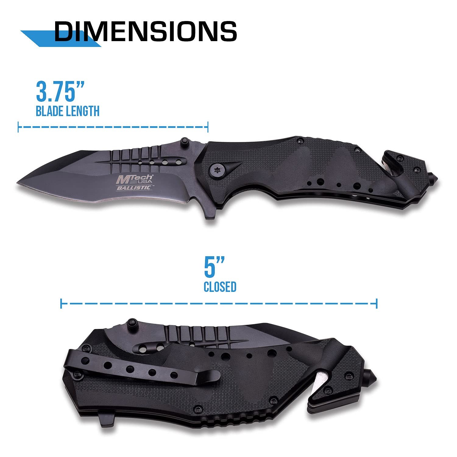 MT-A845BK SPRING ASSISTED KNIFE, 5″ Closed, Black Blade