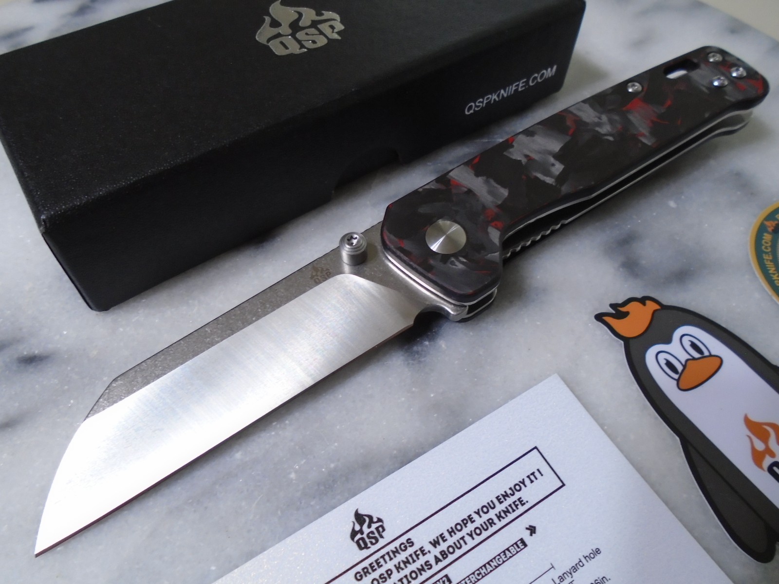 QSP Penguin V2 Pocket Knife Folder D2 Fat Carbon Fiber G10 QS130V2-F1 Sheepsfoot