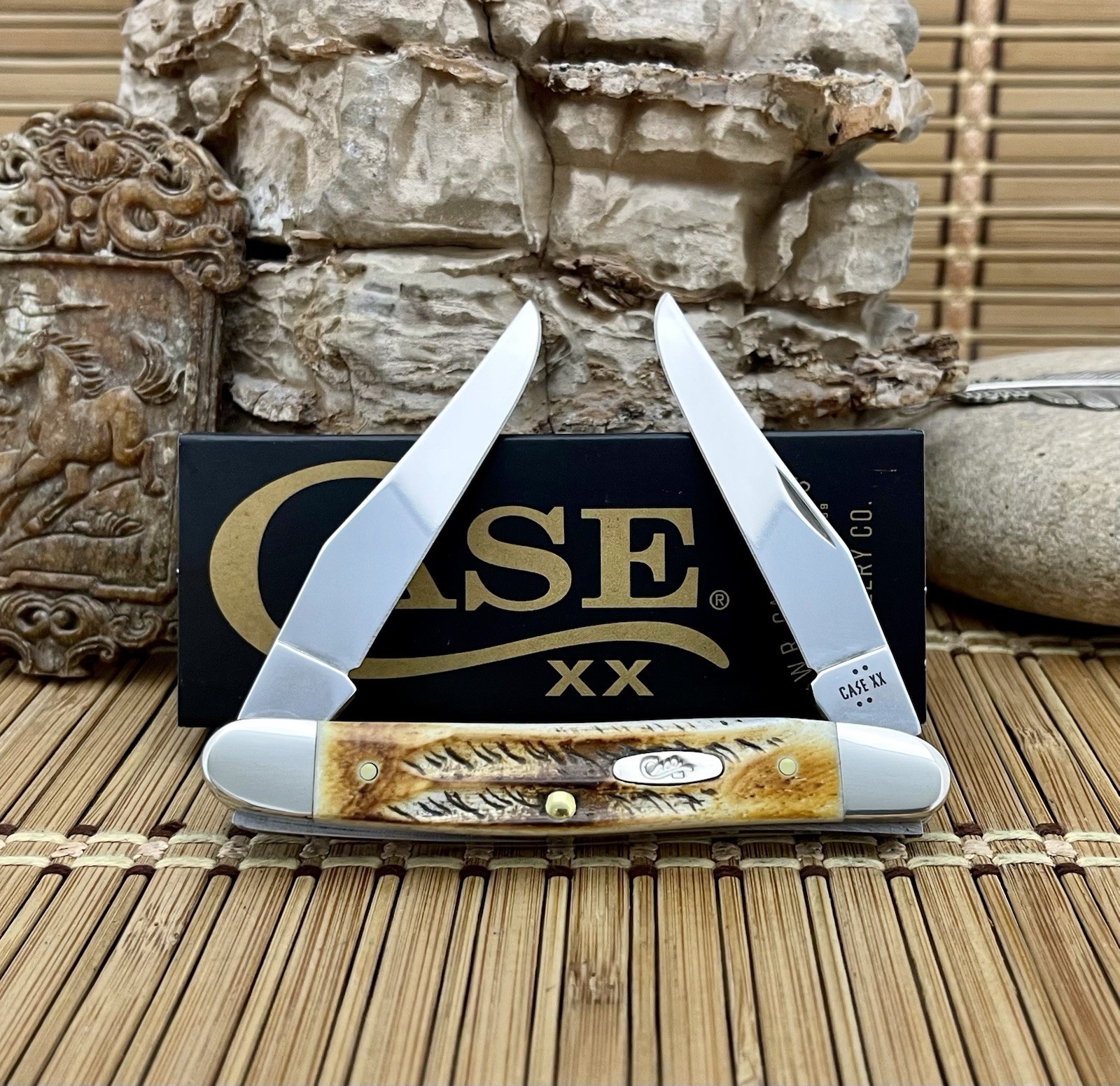 Case XX USA 2025 6.5 Burnt Bone Stag 65346 Stainless Muskrat Pocket Knife