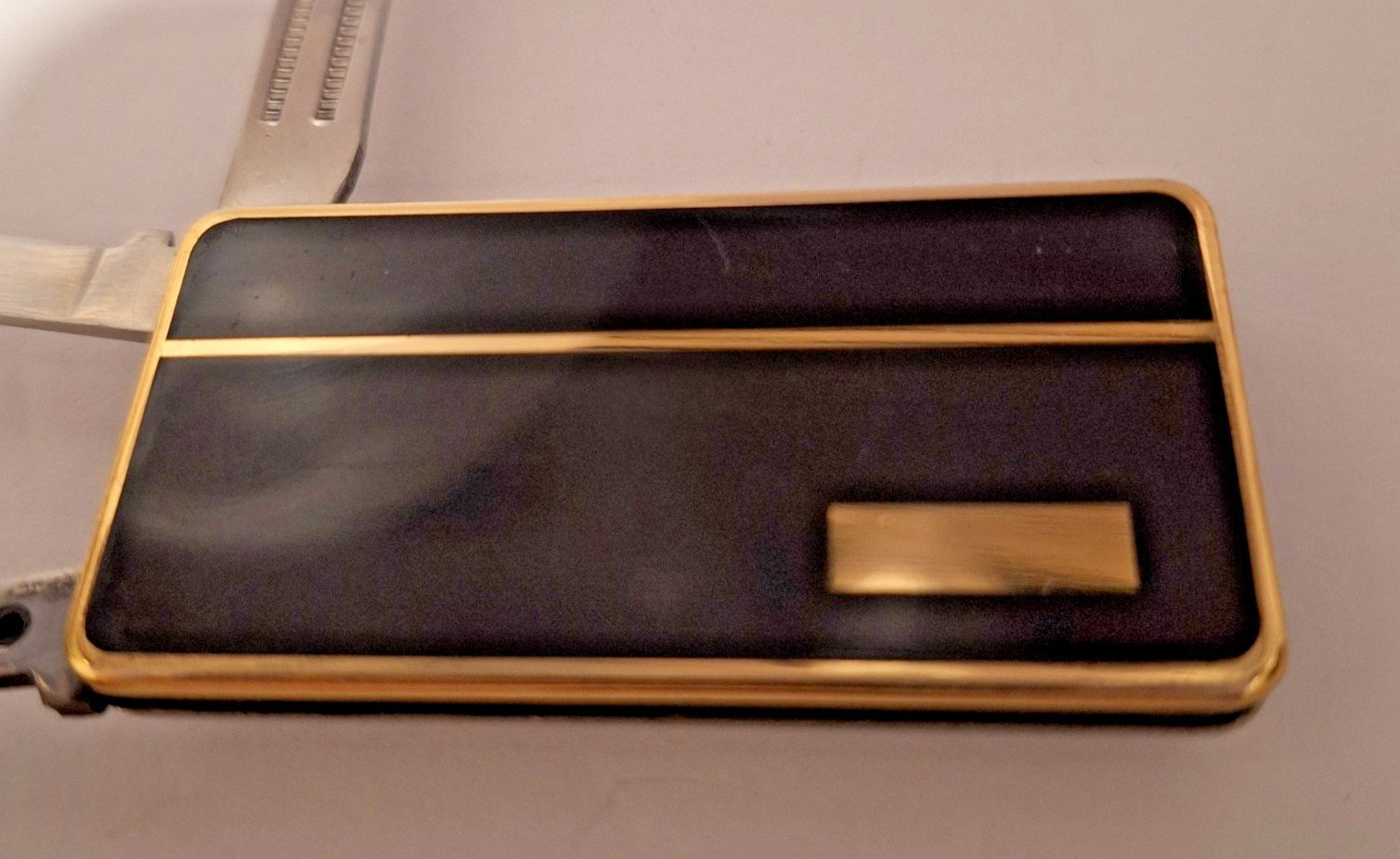 VINTAGE MONEY CLIP -W/TOOLS-SCISSORS-KNIFE-NAIL FILE-JAPAN STAINLESS-BLACK/BROWN