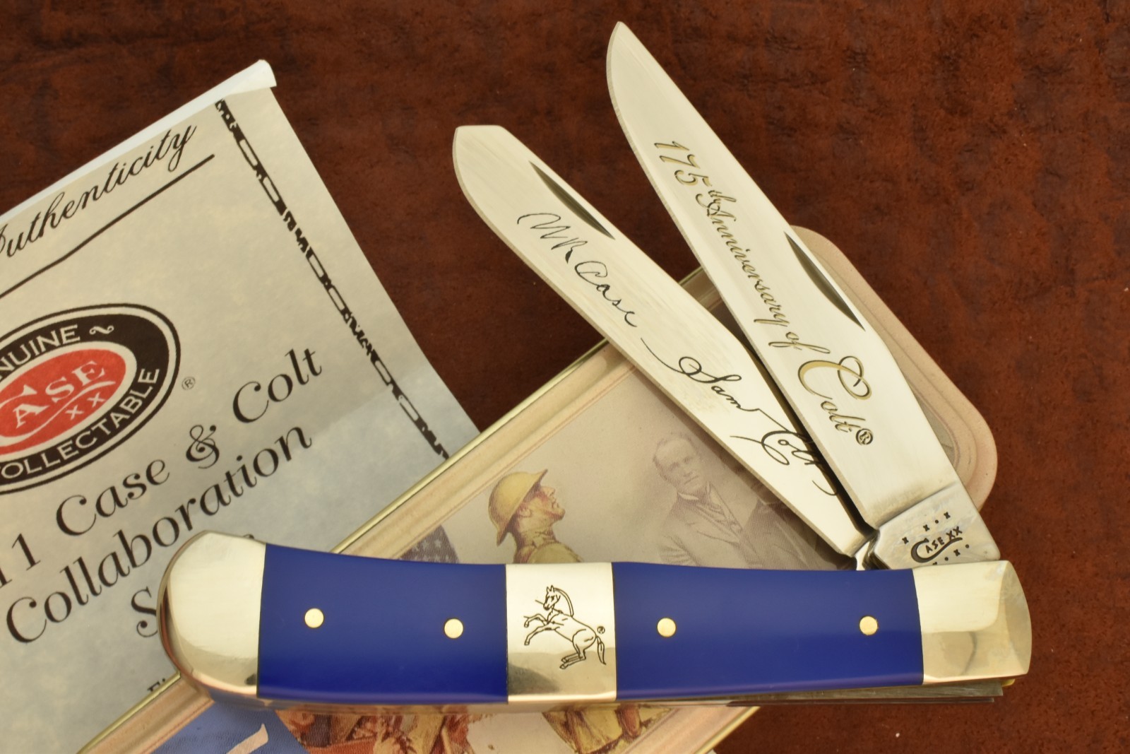 CASE XX USA COLT BLUE DELRIN CIGAR BAND FULL SIZE TRAPPER KNIFE 2011 4254 (33531