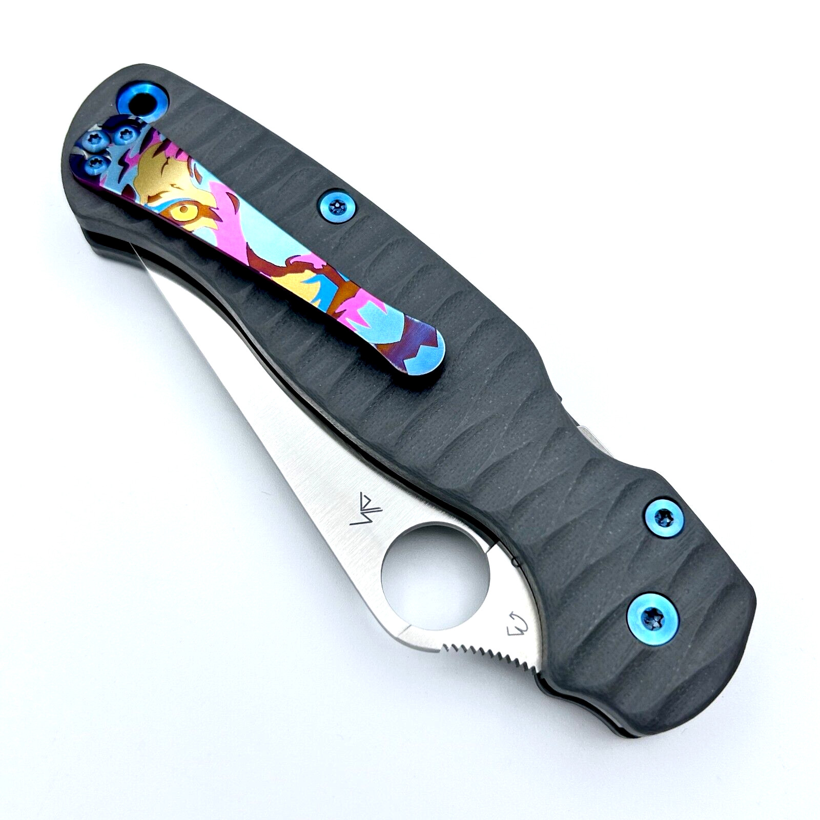 Spyderco Paramilitary 2 C81GP2 w/ Custom Grey Anso Style Scales & Tiger Clip