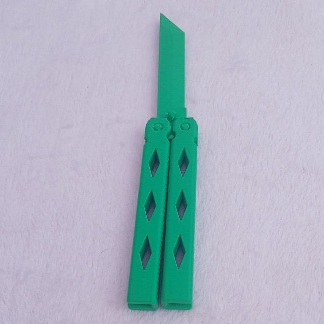 Green Balisong Butterfly Knife Trainer Plastic Tanto Plain Edge