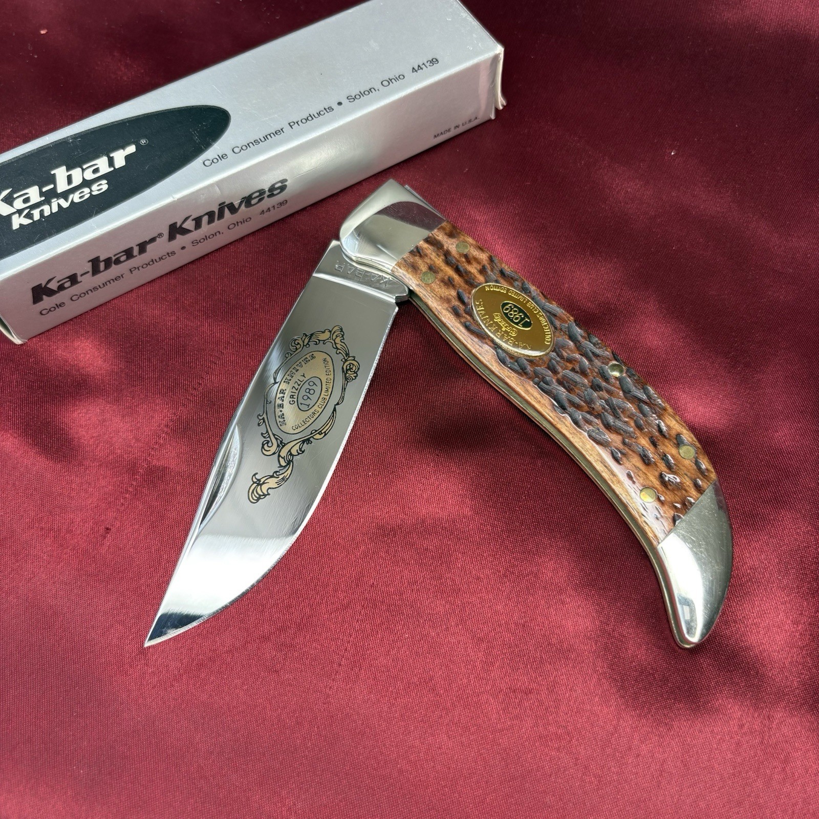 KA-BAR GRIZZLY CK89 CLASP KNIFE🇺🇸USA🔸NMOB-JIGGED BONE-ETCHED SERIAL #0255