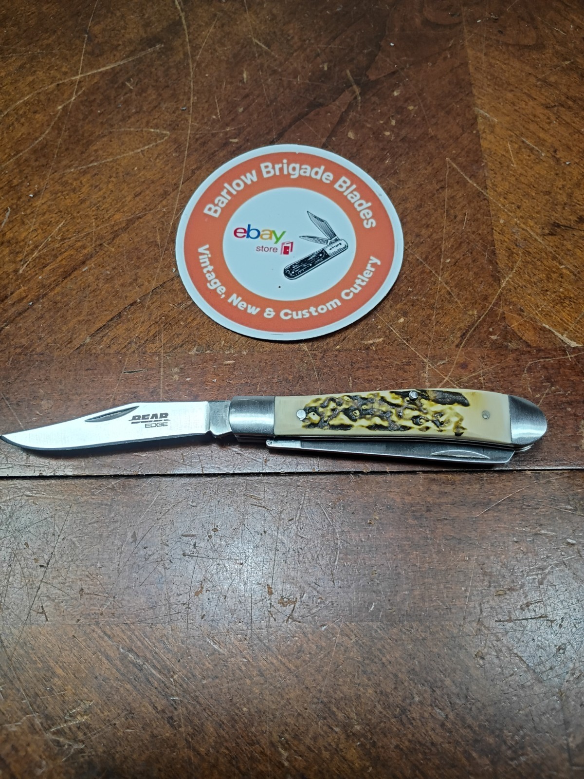 New Bear Edge 3 1/2″ Trapper Stagalon SS Very Nice, Smooth, Sharp! Ships Fast!!!