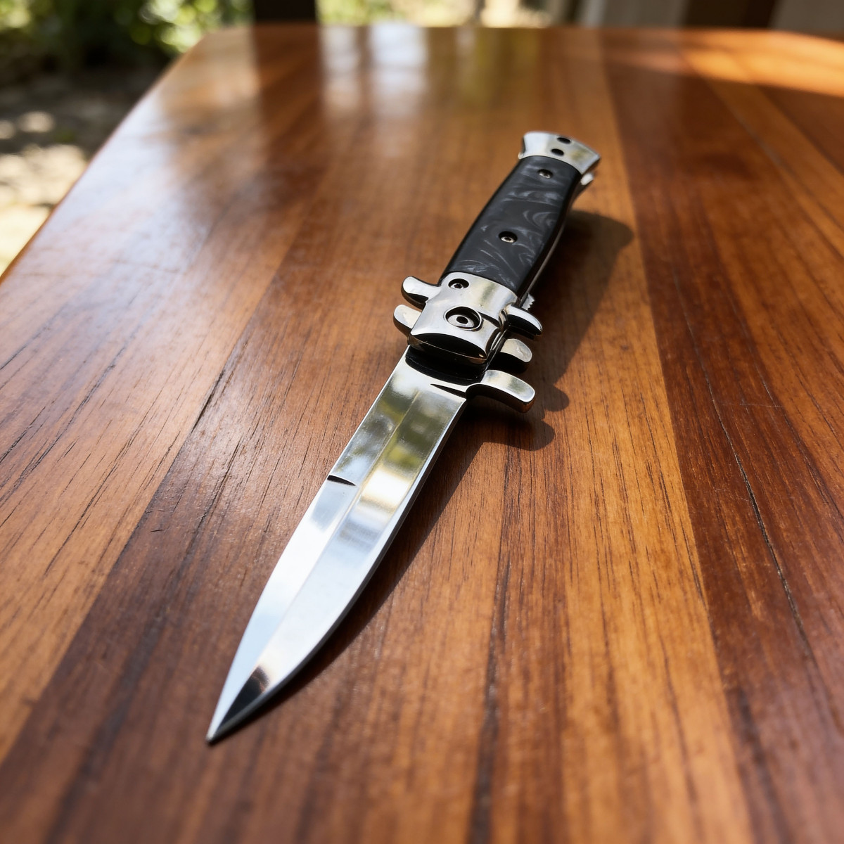 9″ Italian Style Stiletto Spring Assisted Folding Pocket Knife EDC Black Handle