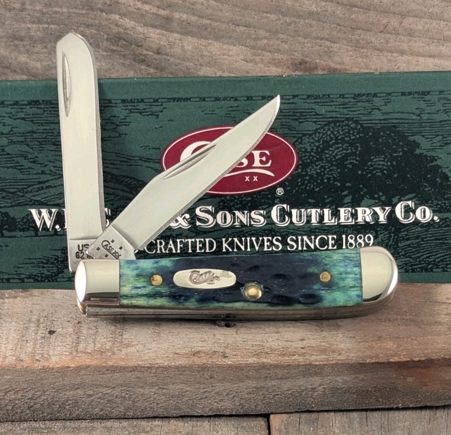 RARE 2005 Case XX LEFT HANDED Dark Green Jigged Bone 2.5″ Tiny Trapper 62154 SS