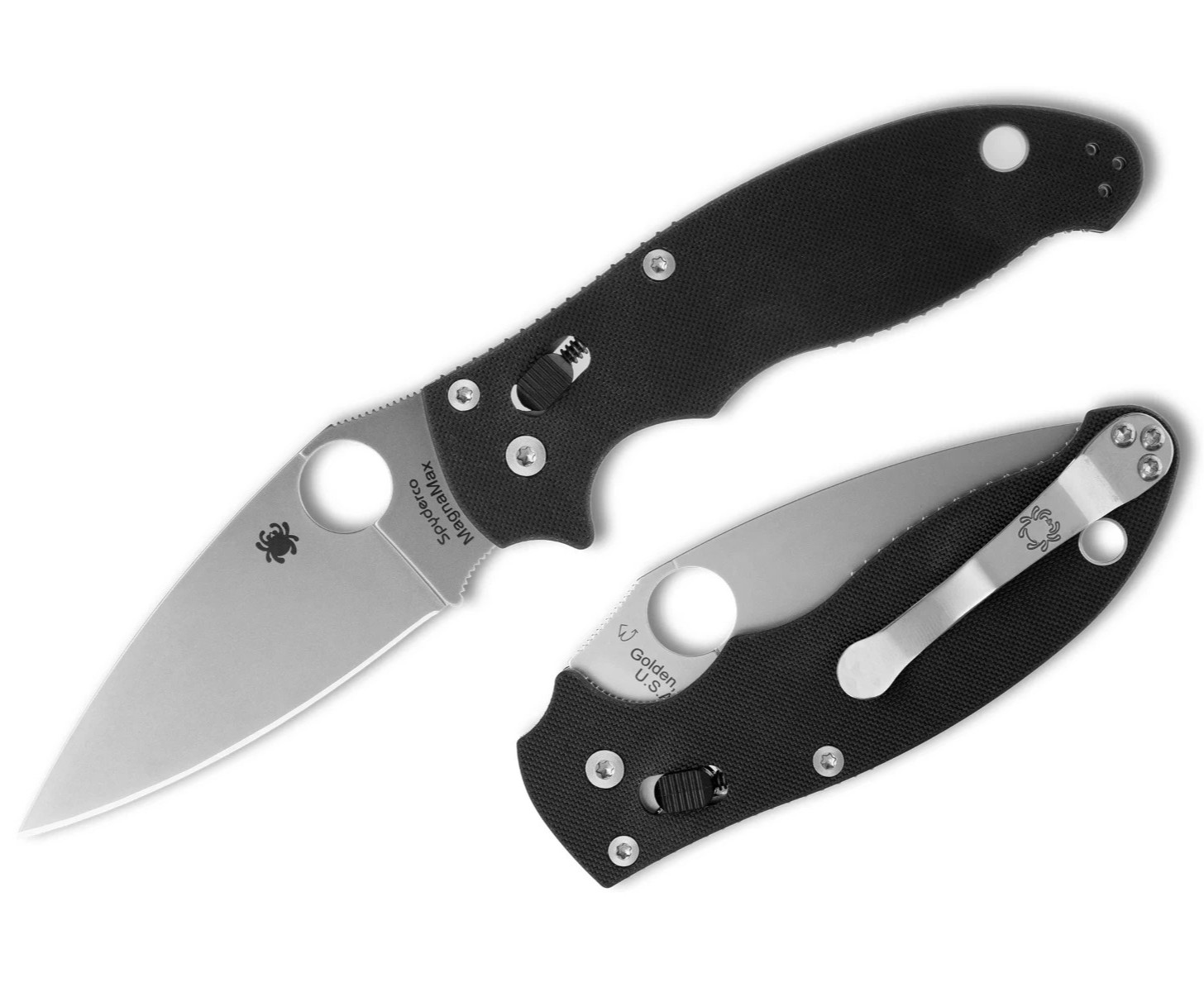 Spyderco Manix 2 MAGNAMAX Stonewashed Plain Blade Black G10 Handles C101GP2