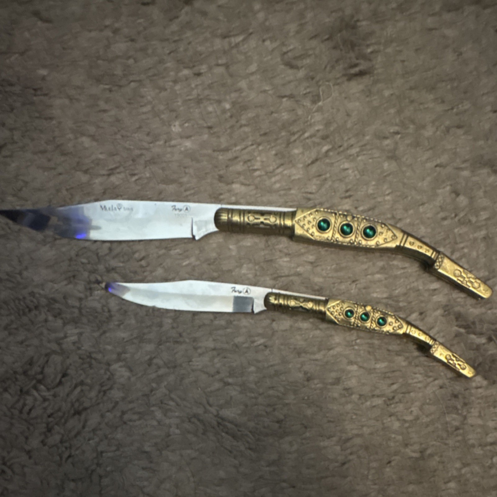 Fury 19000 19001 Lot of 2 Brass Handle Folding Pocketknives Stainless Clip Pt